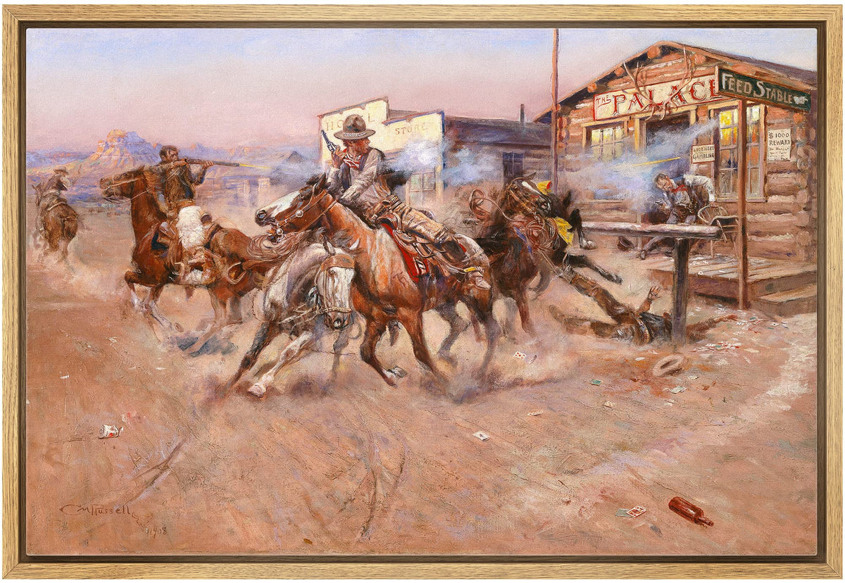 Wall26 - Smoke By Charles Marion Russell - Framed Canvas Print Wall Art Famous Painting Reproduction - 16''X24'' Natural