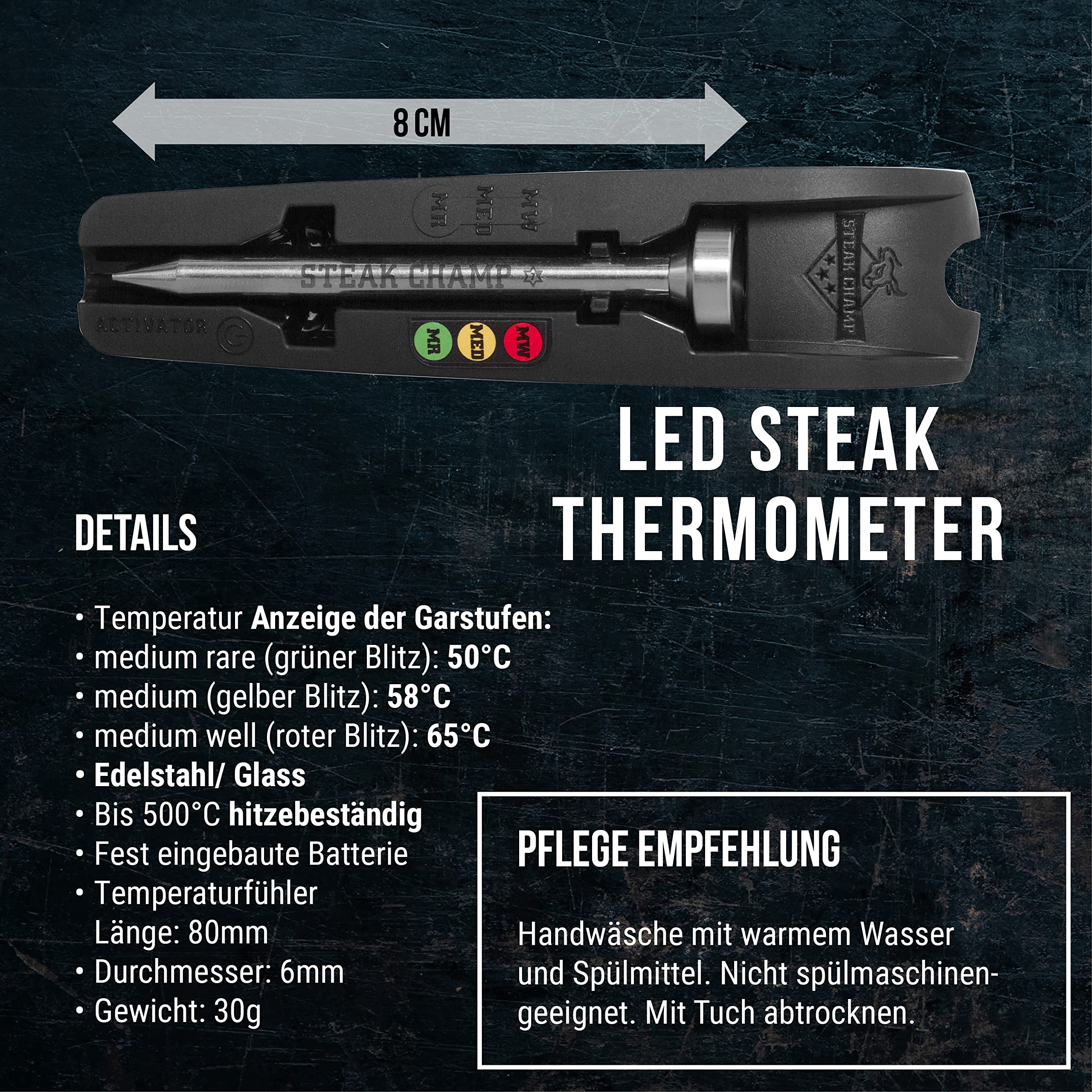 Steakchamp 3C Black, The Steak Thermometer, 3-Color Led Thermometer - Version 2021