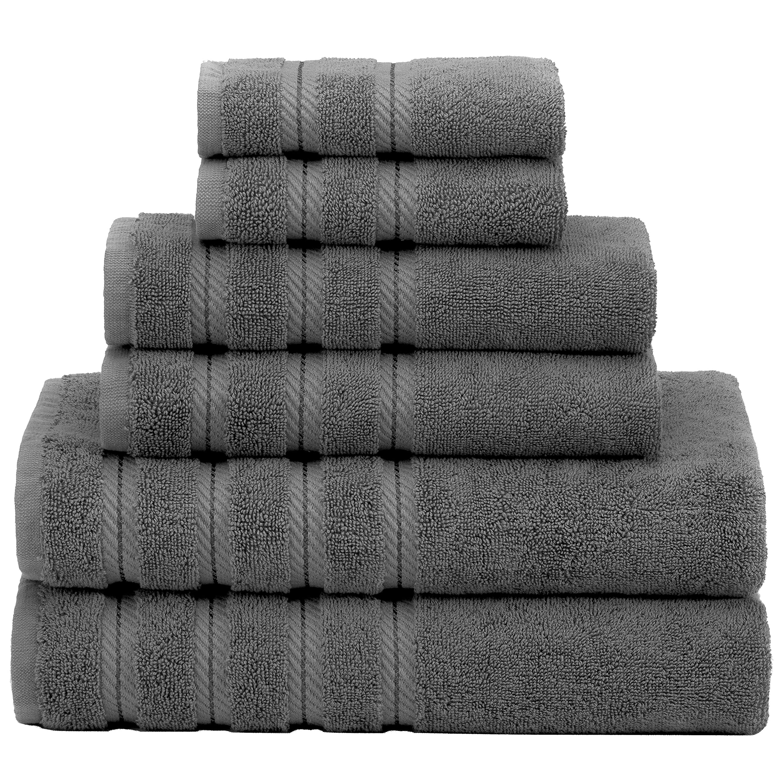 American Soft Linen 100% Carde Cotton 6 Piece Towel Set, 590 GSM Heavy Weight Soft Absorbent Turkish Towels for Bathroom, Smoke 
