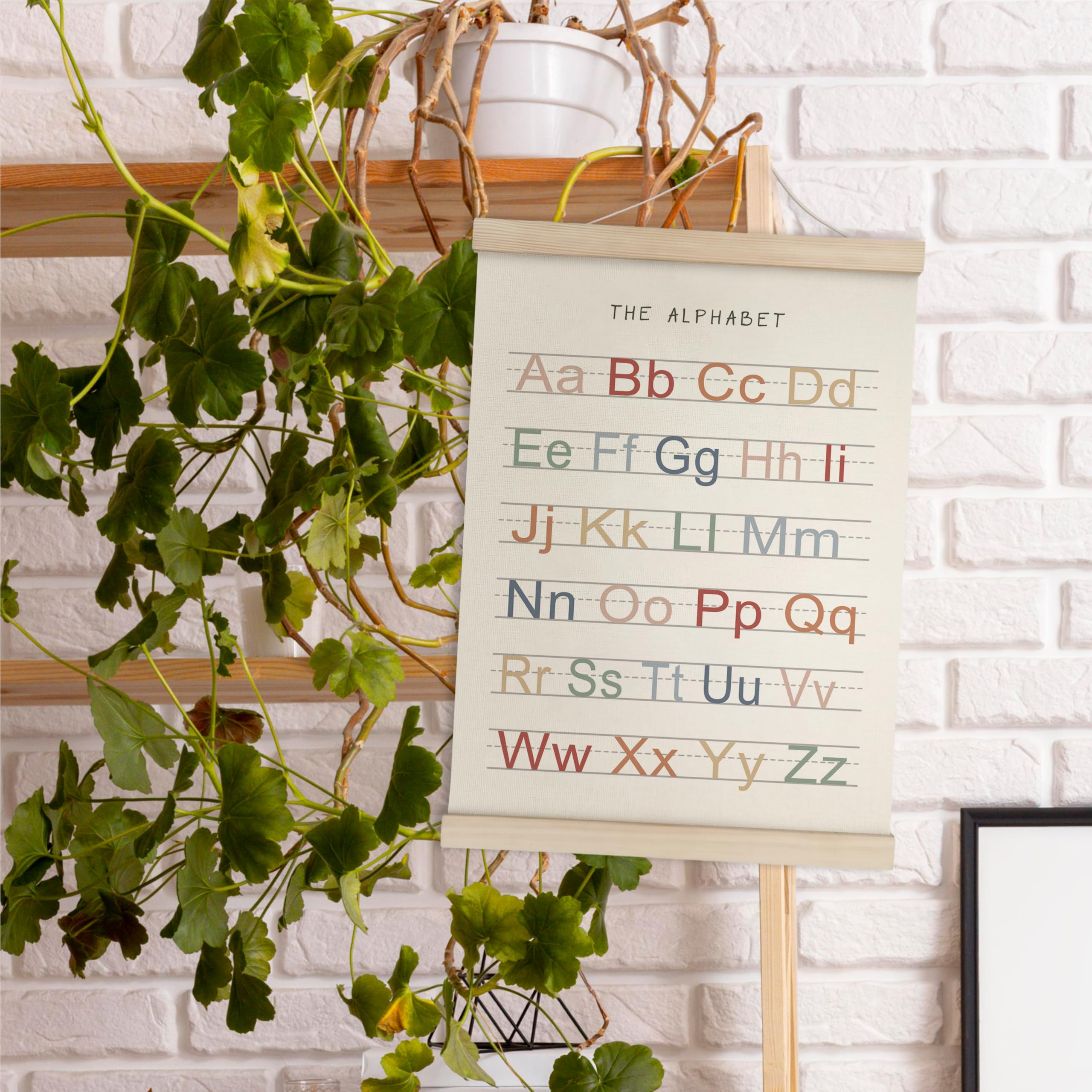 Hrqko Alphabet Abc Poster Hanger Frame, Nursery Wall Decor, Alphabet Wall Art, Boho Abc Poster Wall Art With Wooden Frames, Alph