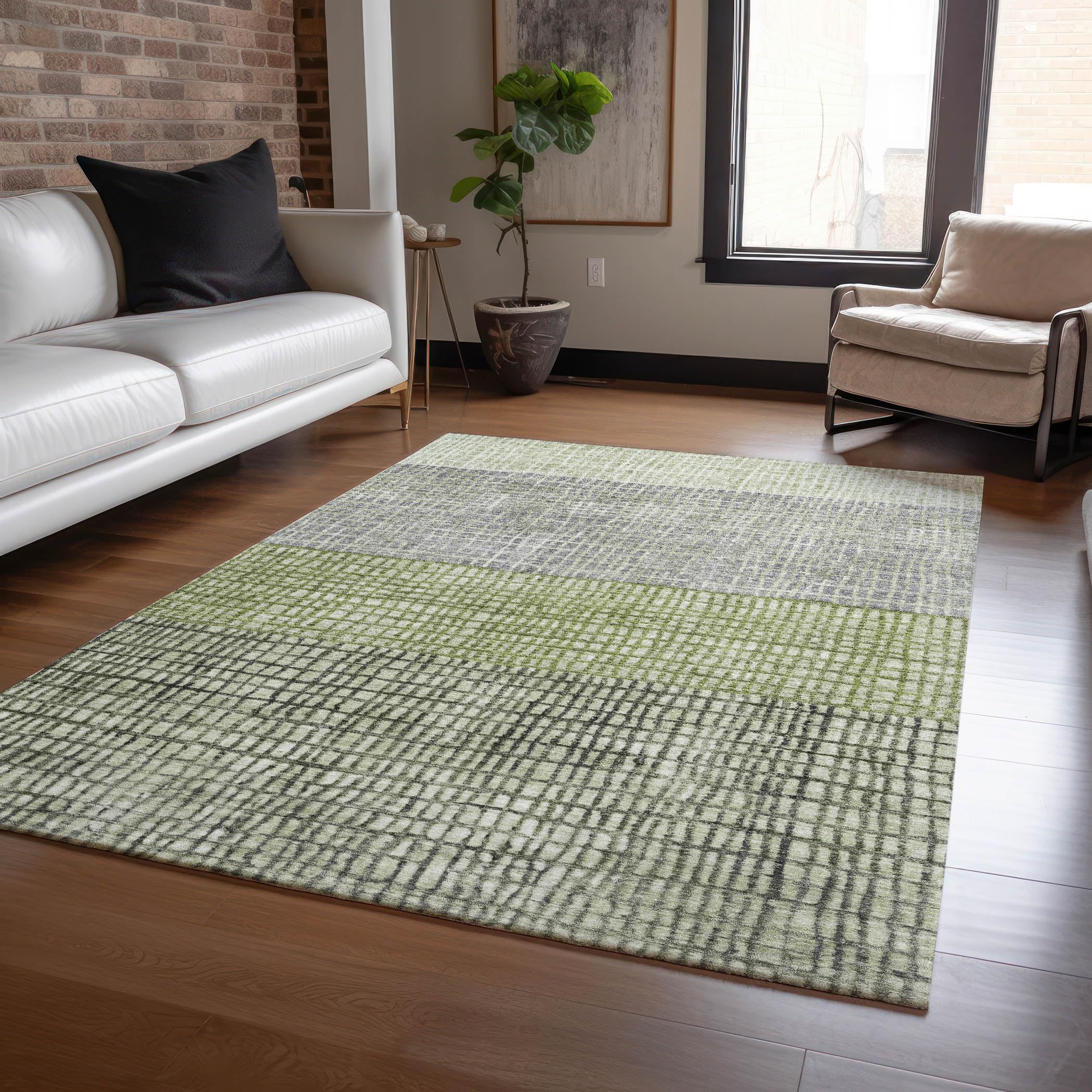 Machine Washable Indoor/Outdoor Chantille Aloe 26 x 310 Rug
