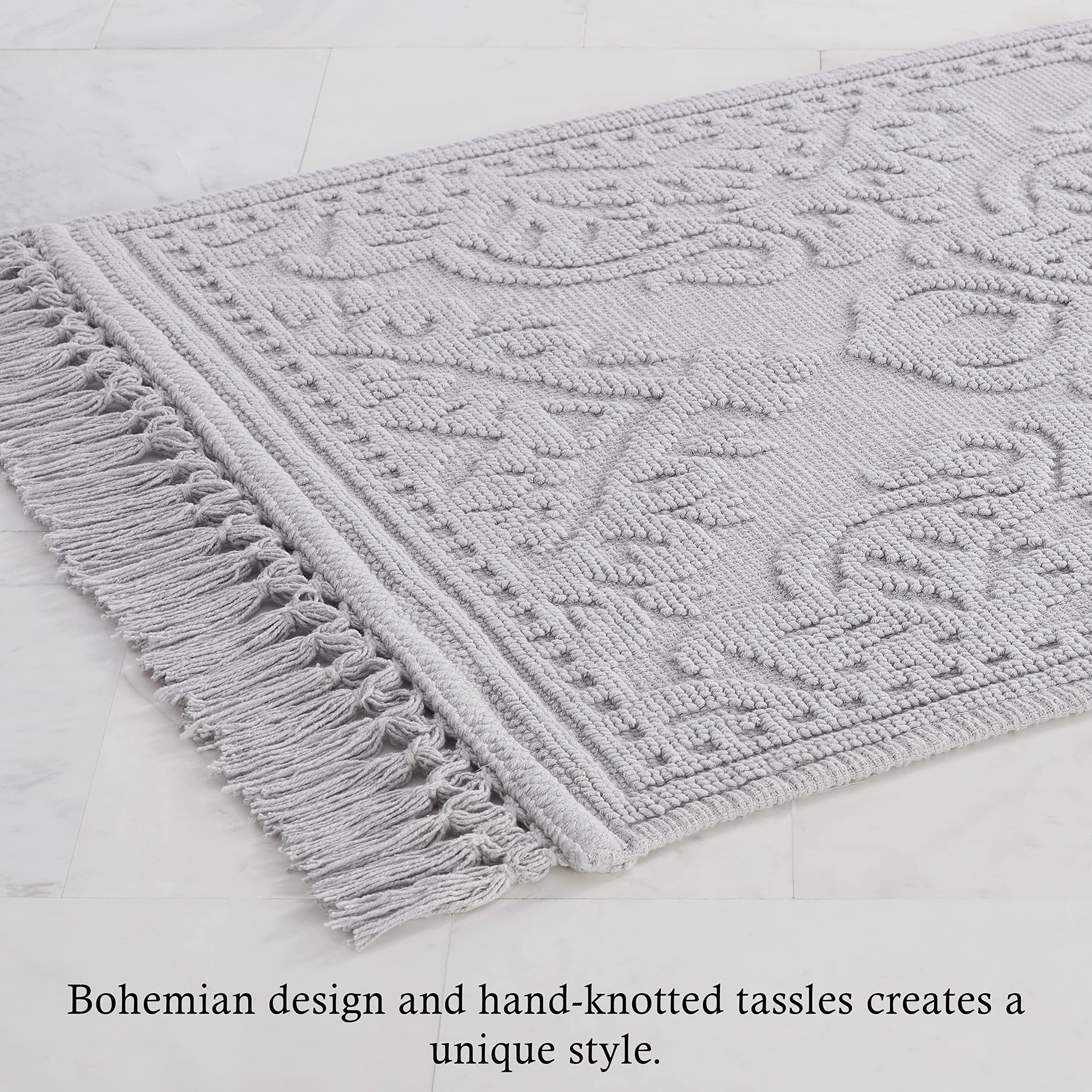 Jean Pierre - Ricardo Bath Mat, Woven Fringe Bathroom Rugs, 100% Cotton, Premium Bathroom Decor - Measures 27'' X 52'' - Light G
