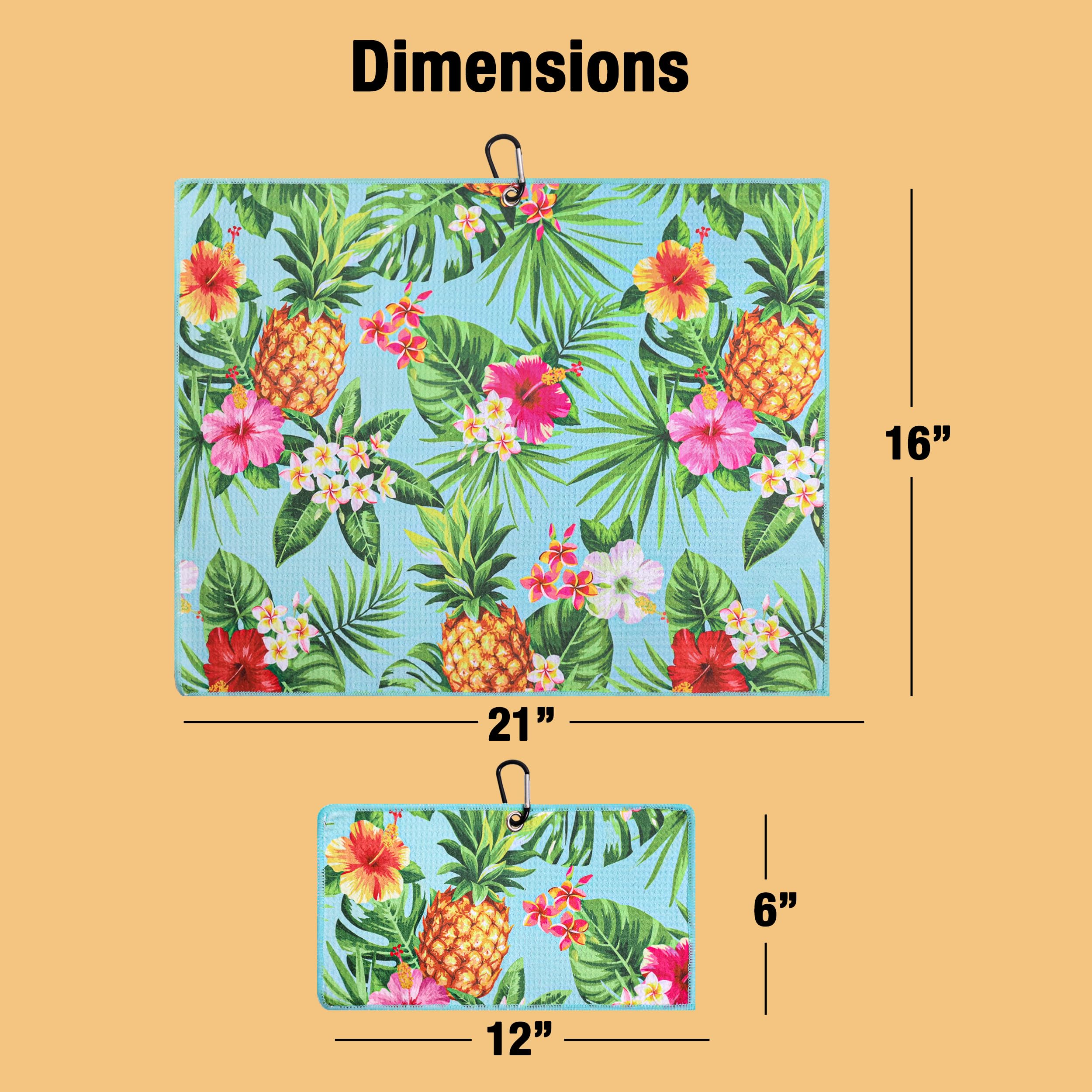 Playing It Forward Pineapple Tropics Golf Towel with Clip for Women and Men  Microfiber Waffle and Ball Towels  Set of 2