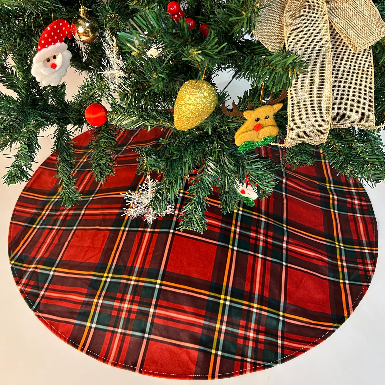 Royal Stewart Tartan Christmas Tree Skirts - 36 Inch Scottish Red Plaid Printed Tree Skirt, Classic Holiday Decoration for 4-6 F