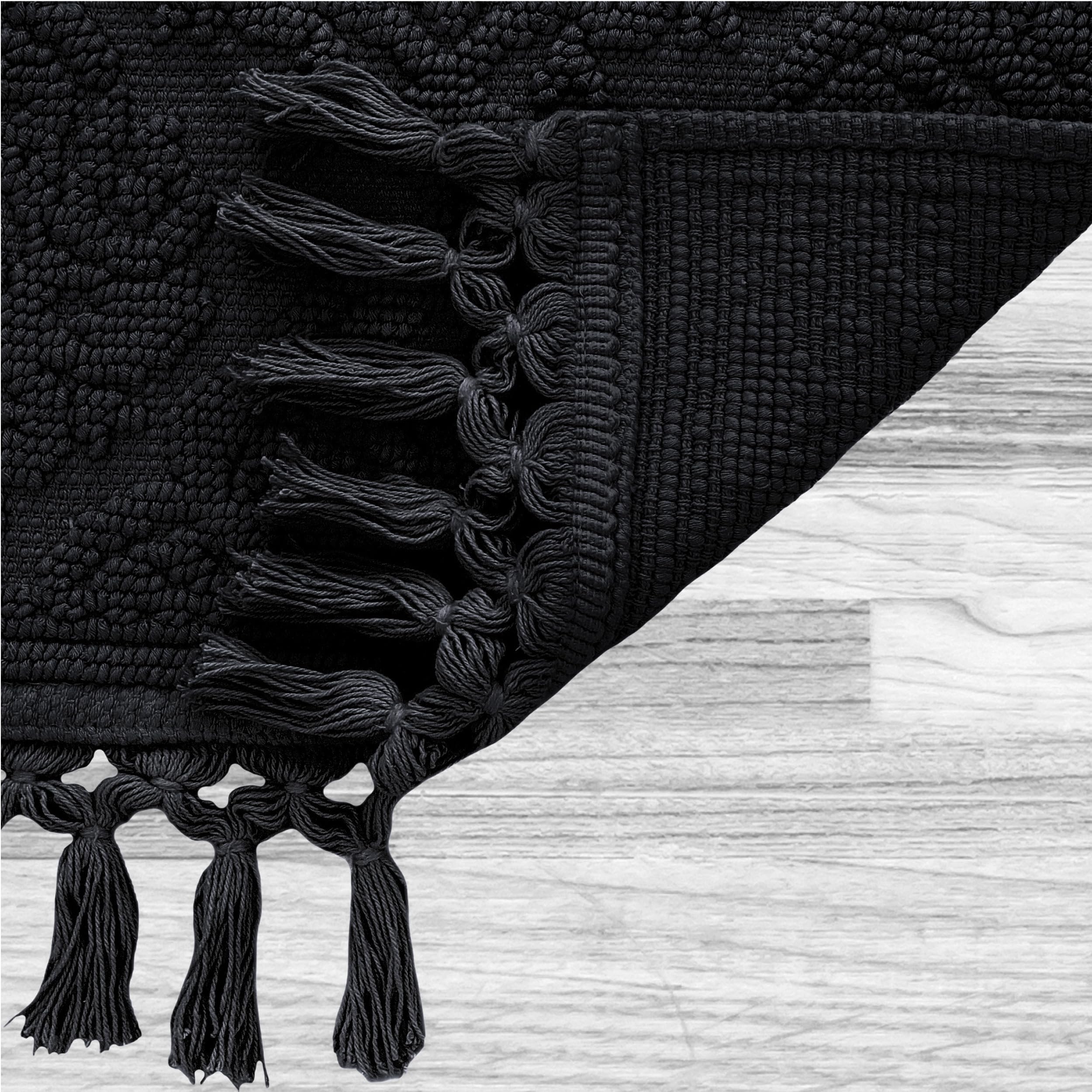 Jean Pierre - Ricardo Bath Mat, Woven Fringe Bathroom Rugs, 100% Cotton, Premium Bathroom Decor - Measures 27'' X 52'' - Black
