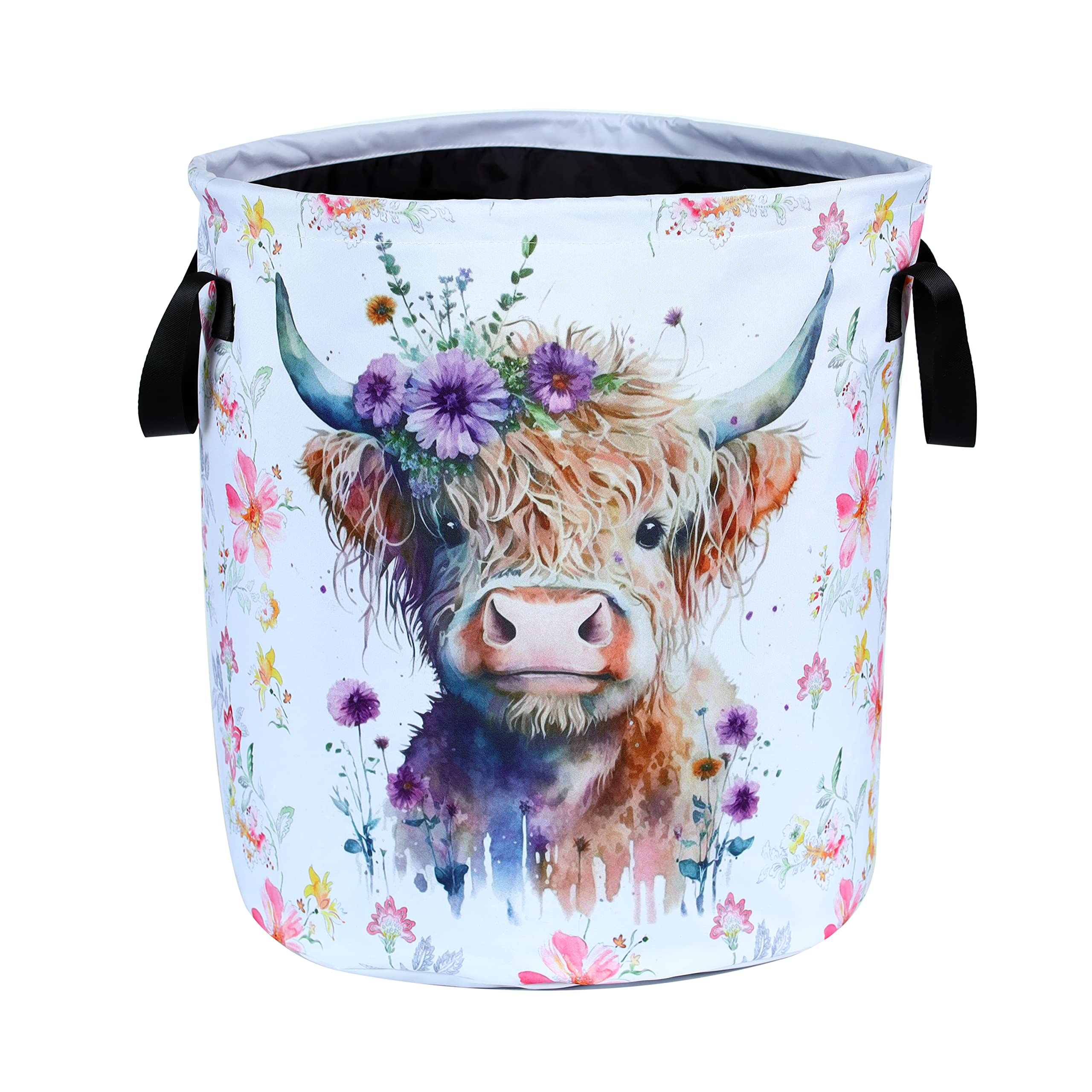 Highland Cow Laundry Basket Foldable Waterproof Oxford Cloth Funny Tote Bag Laundry Hamper Clothes Storage Bucket Toy Organizer
