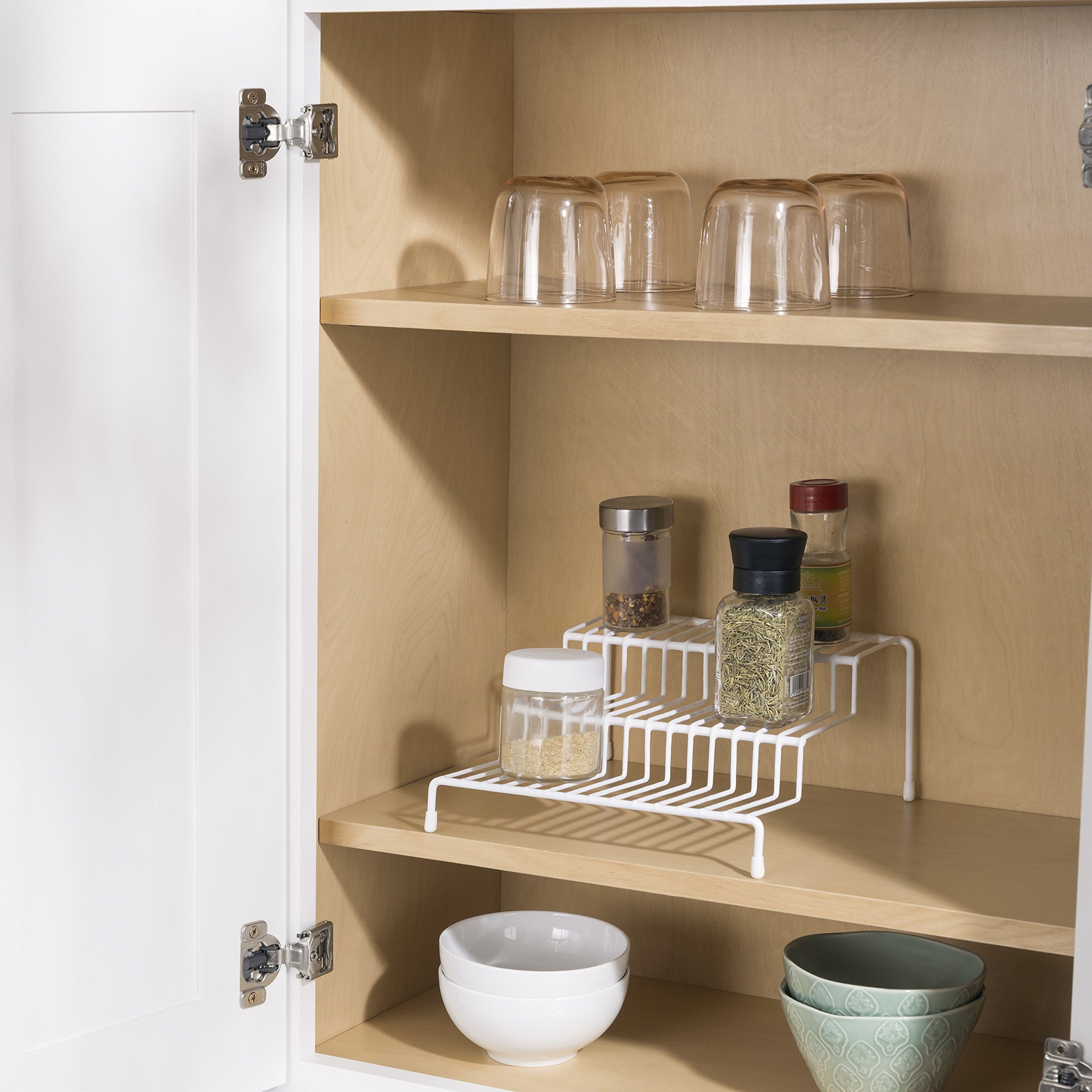 Home Basics 3-Tier Steel Spice Organizer (White) Spice Rack Countertop Organizer | Space-Saving Rack For Spices | Open Design, V