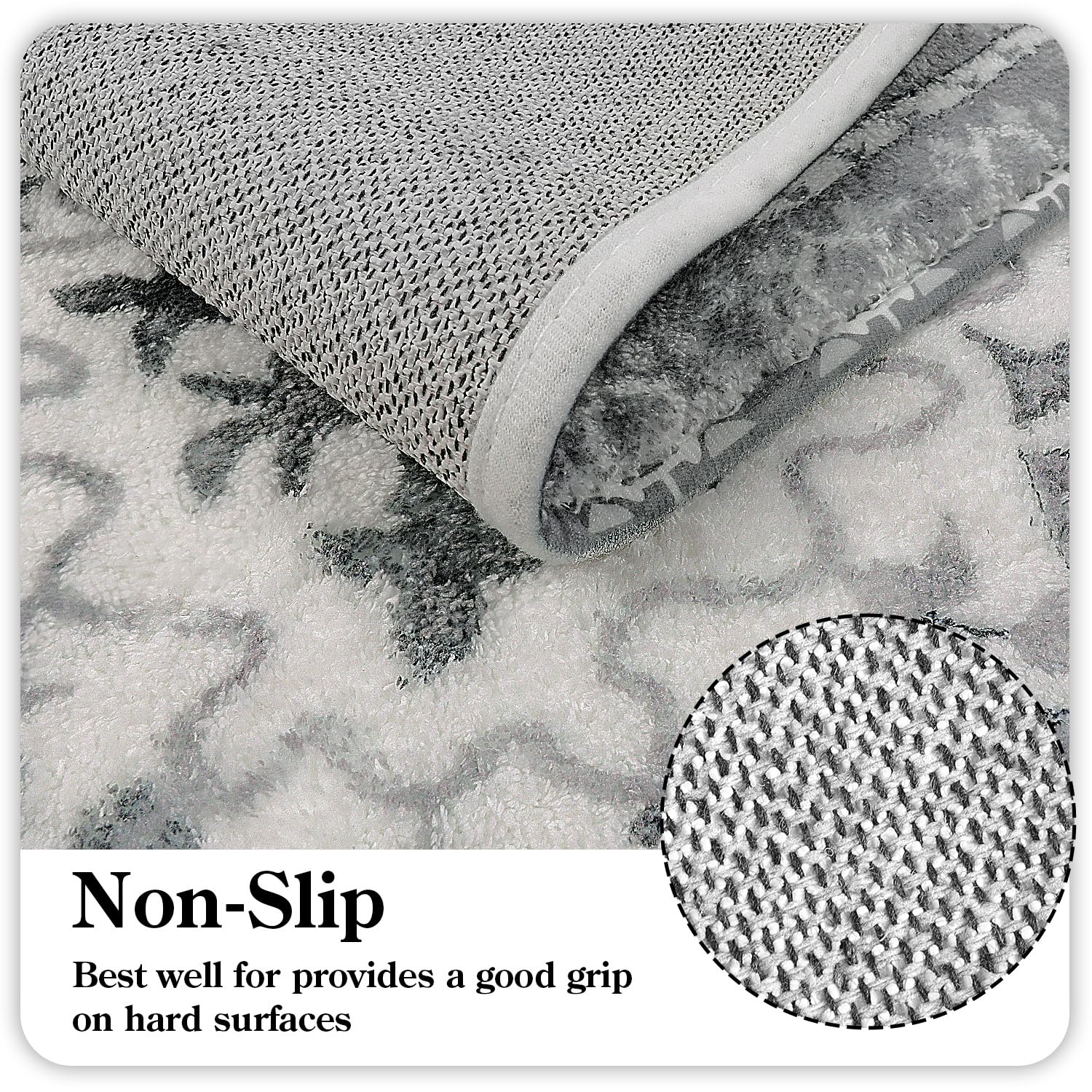 Uphome Boho Retro Bathroom Rug Gray Non-Slip Soft Bath Rug Machine Washable Oriental Bathroom Mat Traditional Farmhouse Floral F