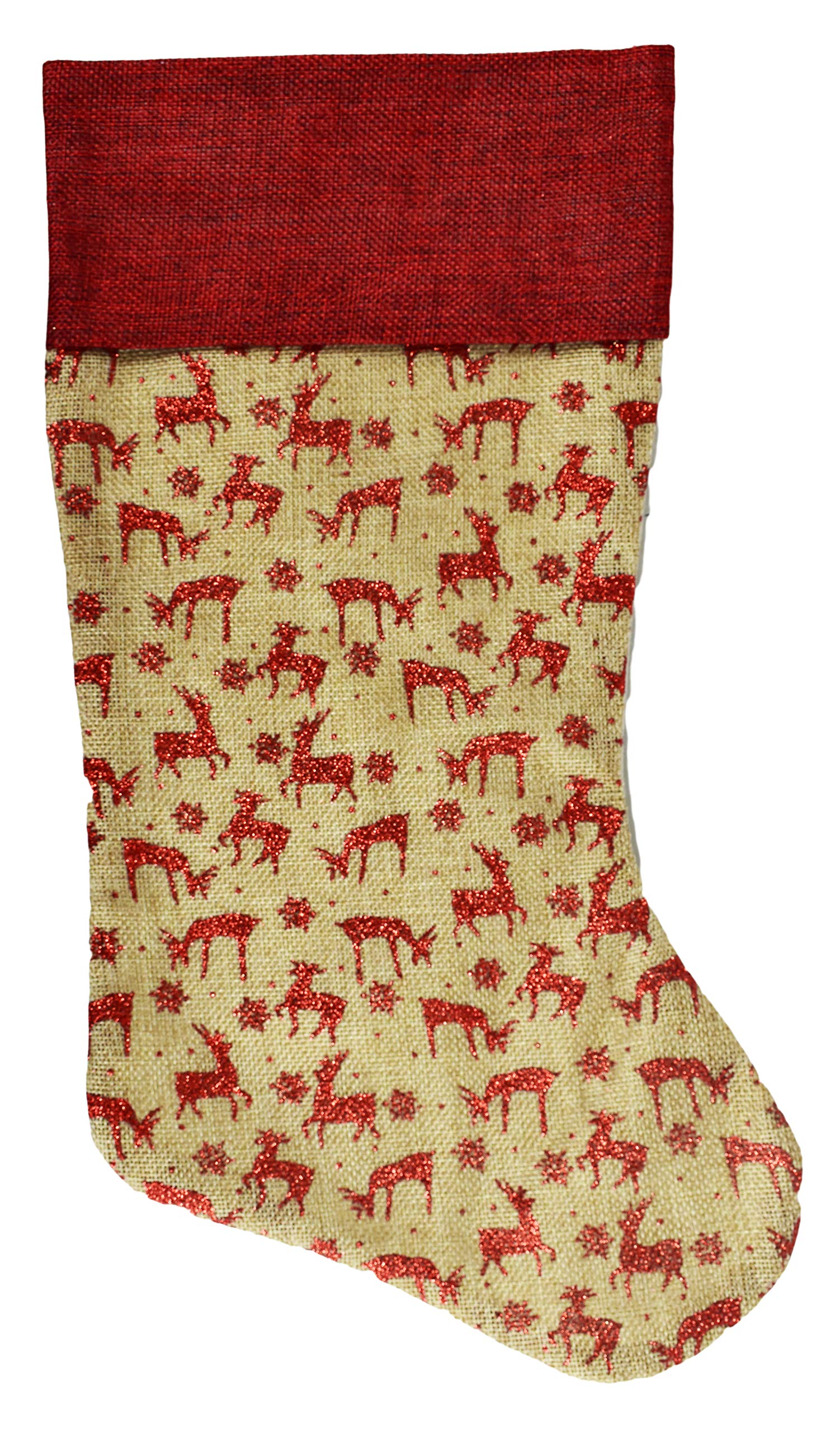 Black Duck Brand Set of 4 Christmas Decor Stockings - Cream Deer, Red Poinsettia, Gold Snowflake, Red Snowflake - 18in. Long (45