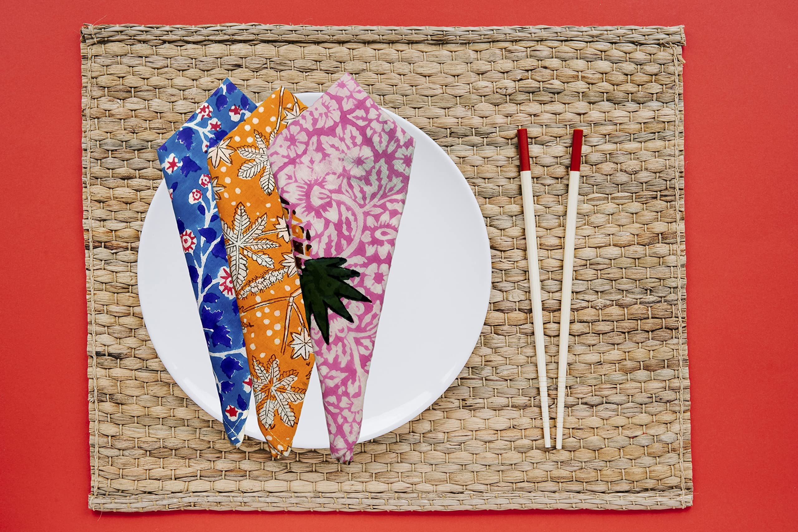 Napkins, Kitchen Towels, Table Decor, Table Linen, Cotton Napkins, Cloth Napkins, Set Of 12, Size 16''X 16'', Hand Print Lunch,