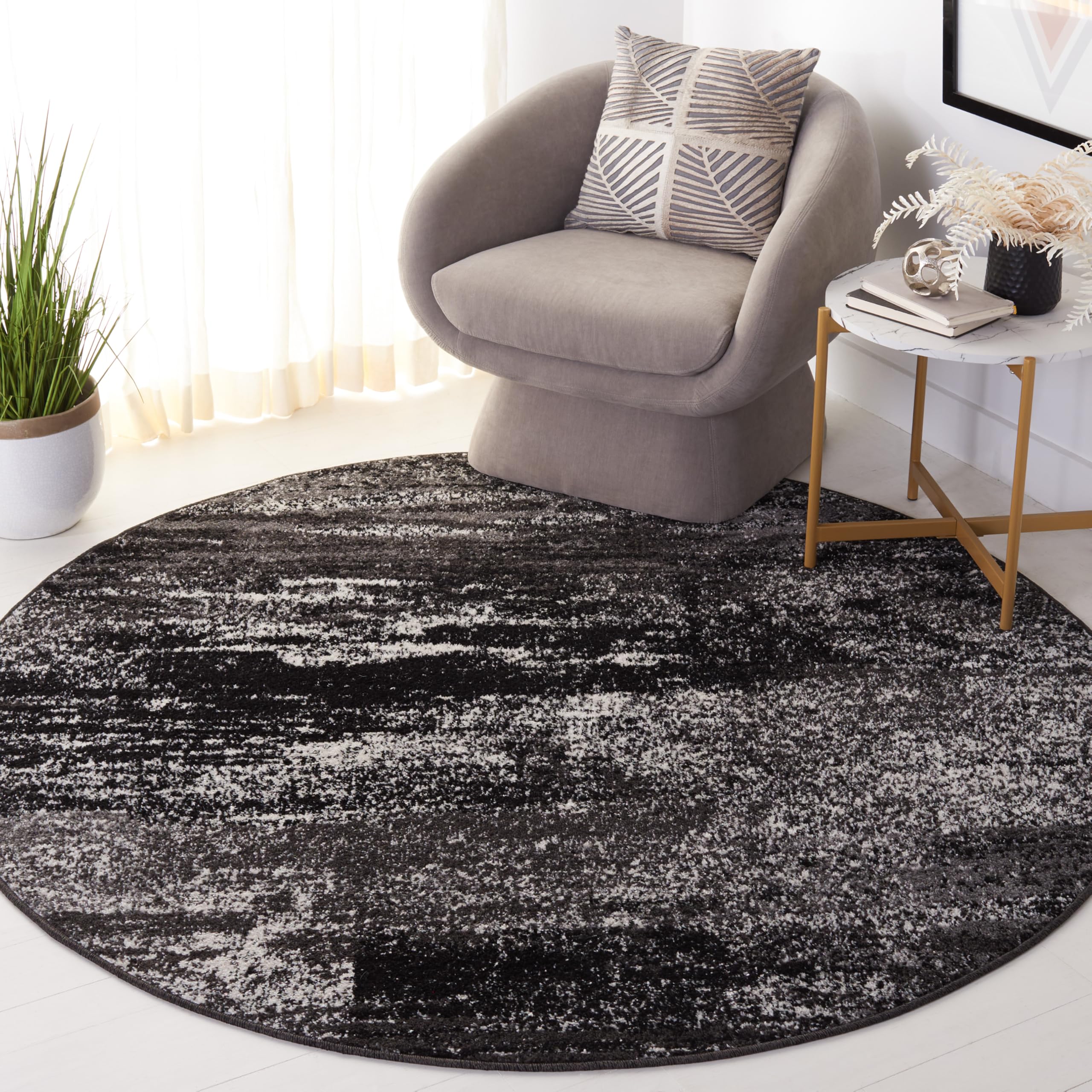 SAFAVIEH Adirondack Collection Area Rug - 12 Round, Silver & Black, Modern Abstract Design, Non-Shedding & Easy Care, Ideal for