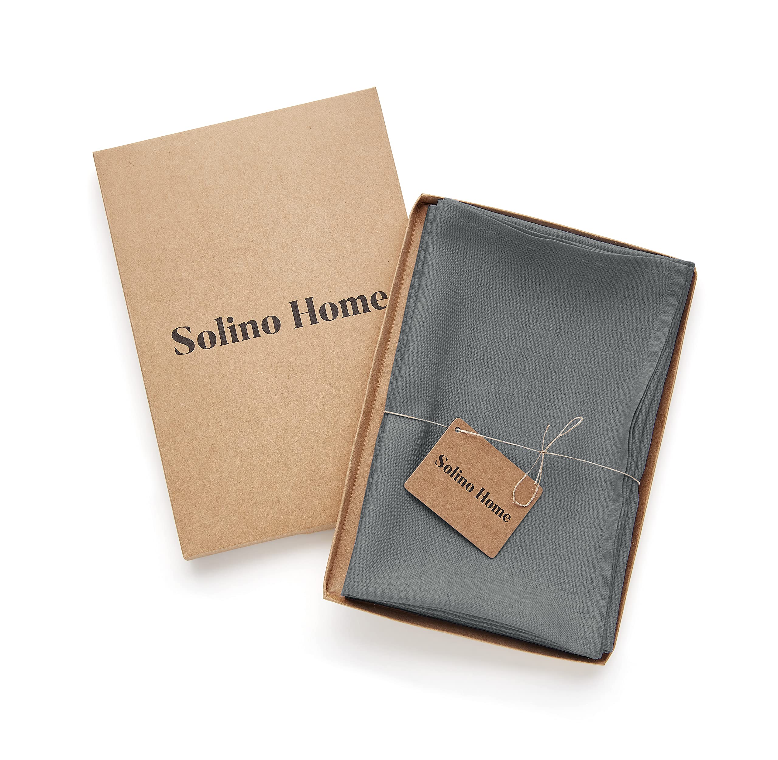 Solino Home Linen Dinner Napkins 20 X 20 Inch - 100% Pure Linen Dark Grey Cloth Napkins Set Of 4 - Fete, Handcrafted And Machine