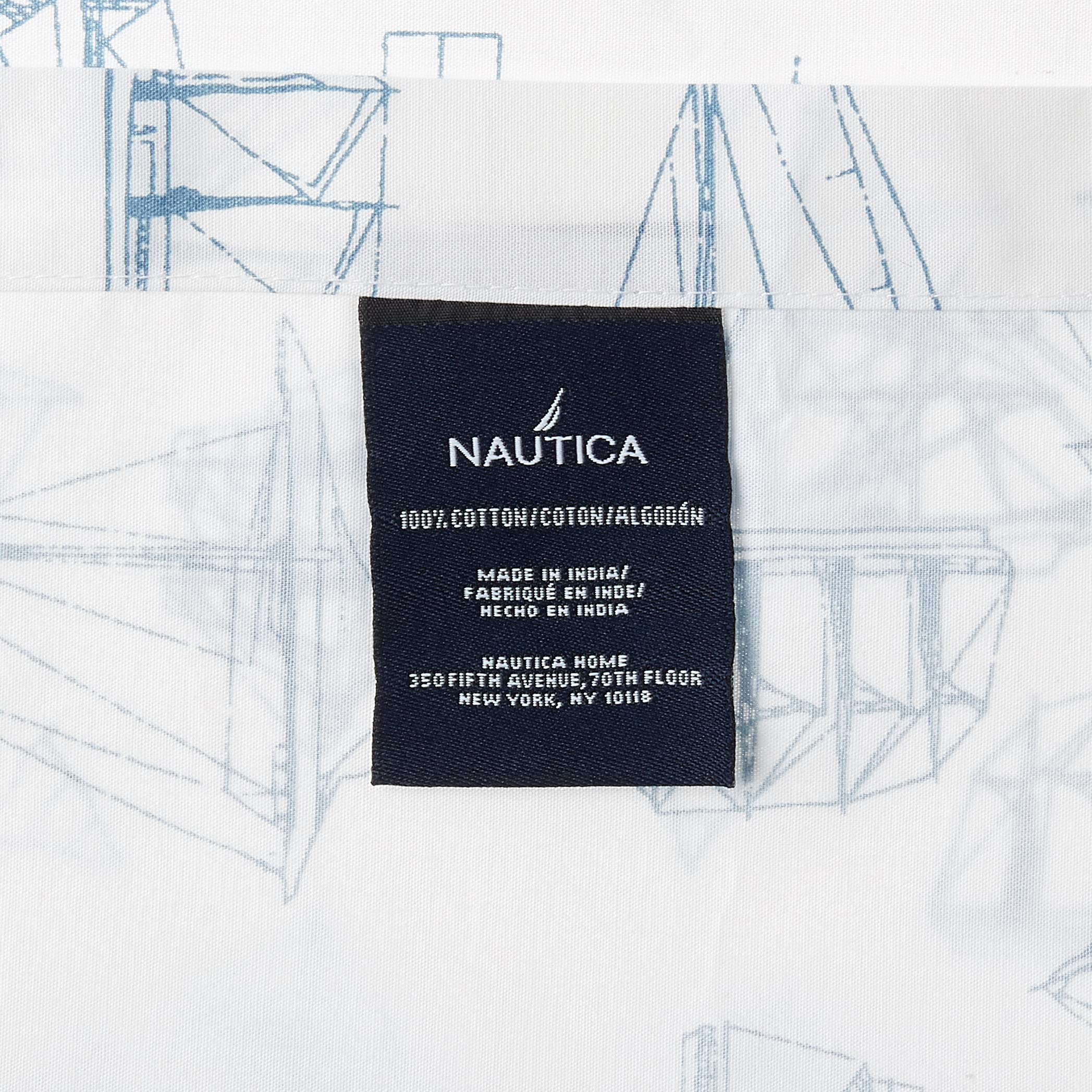 Nautica - Queen Sheet Set, Cotton Percale Bedding Set, Crisp  Cool, Lightweight  Breathable (Whitewood Sail Blue, 4 Pieces, Quee