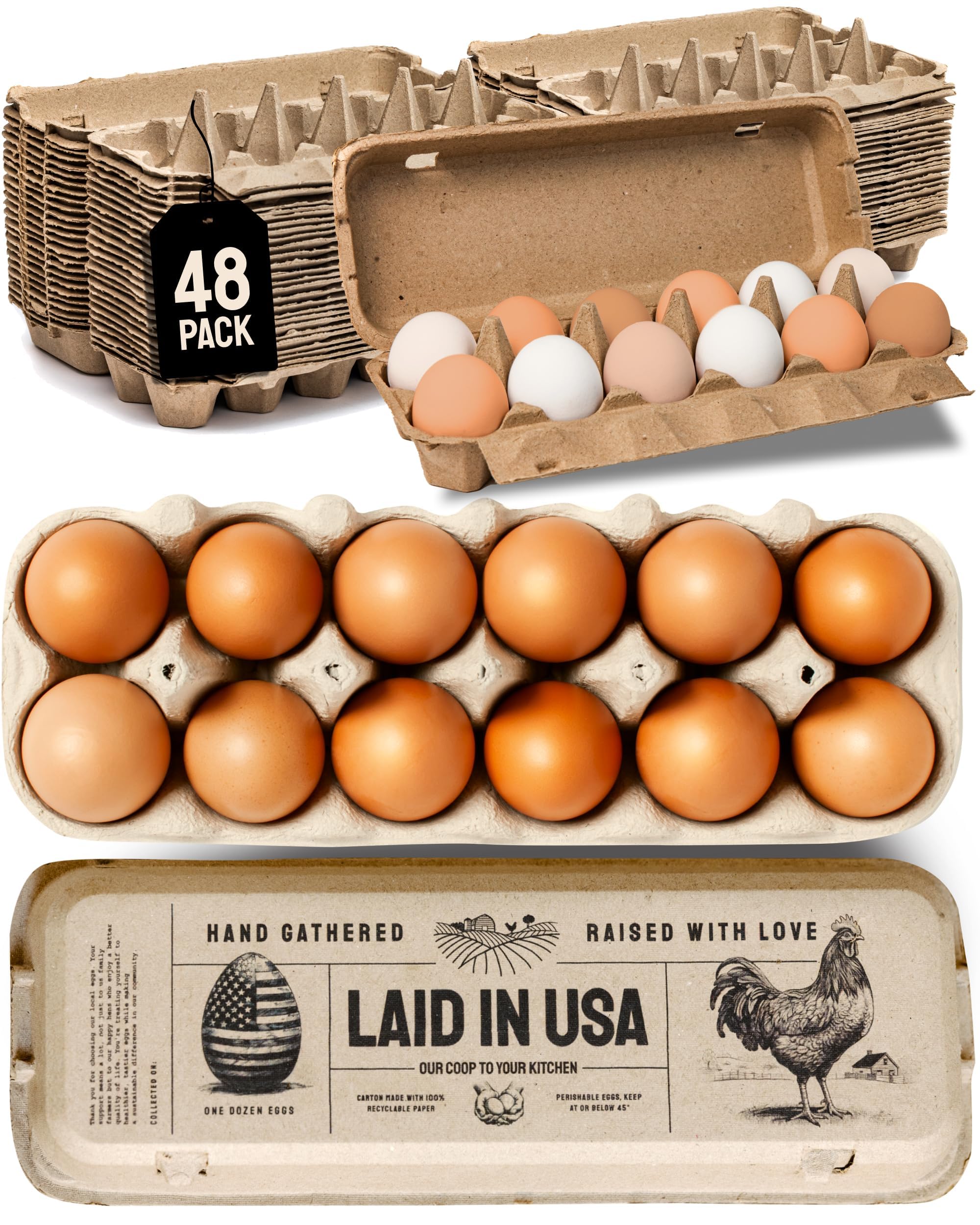 Hatortempt 48-Pack Reusable Paper Pulp Egg Cartons, 12-Count Holder for Small to Large Eggs, Bulk
