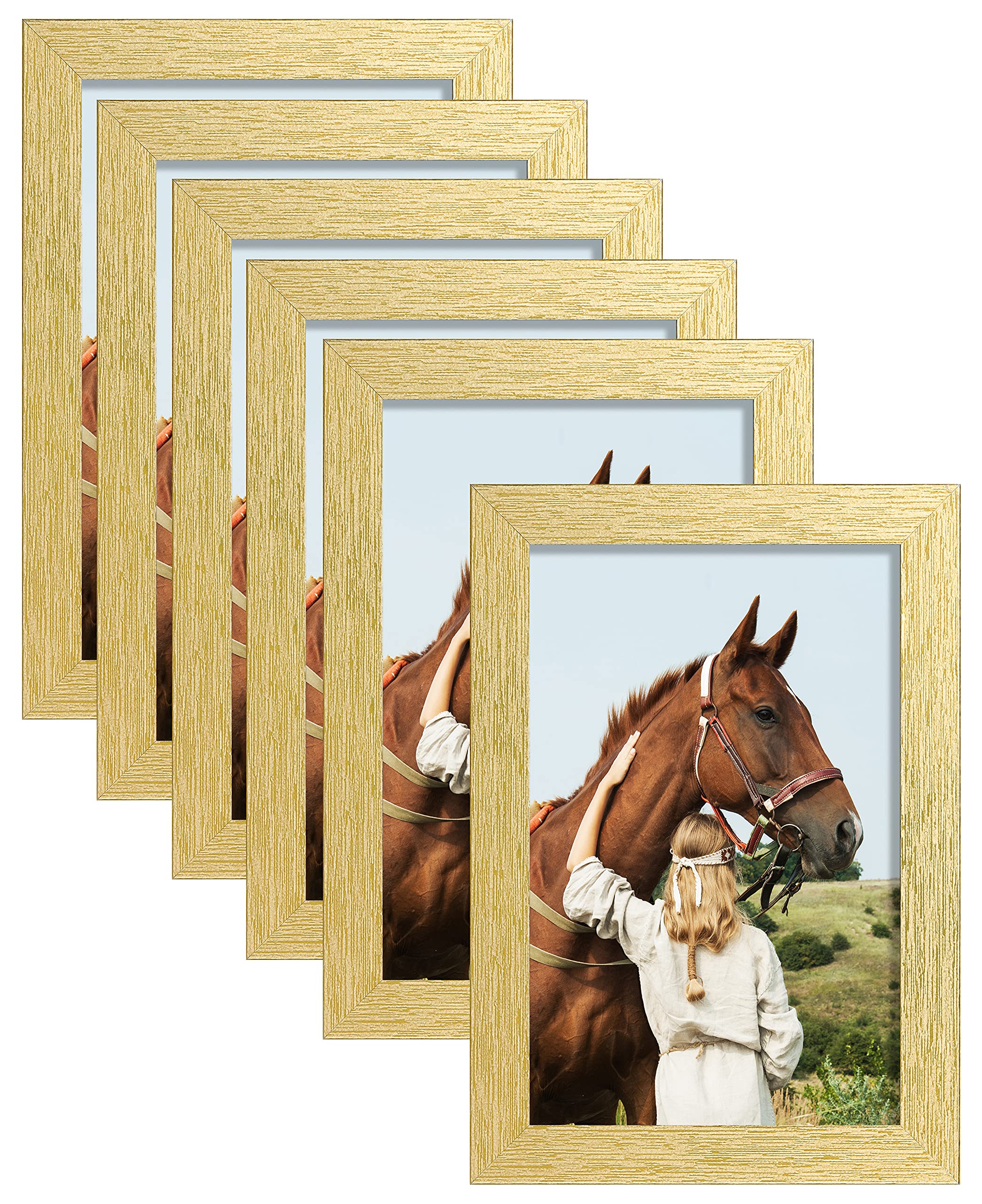 ELSKER&HOME 4x6 Picture Frame Gold Set of 6 - Multi Photo Frames Collage with HD Real Glass for Table Top or Wall Mount Display