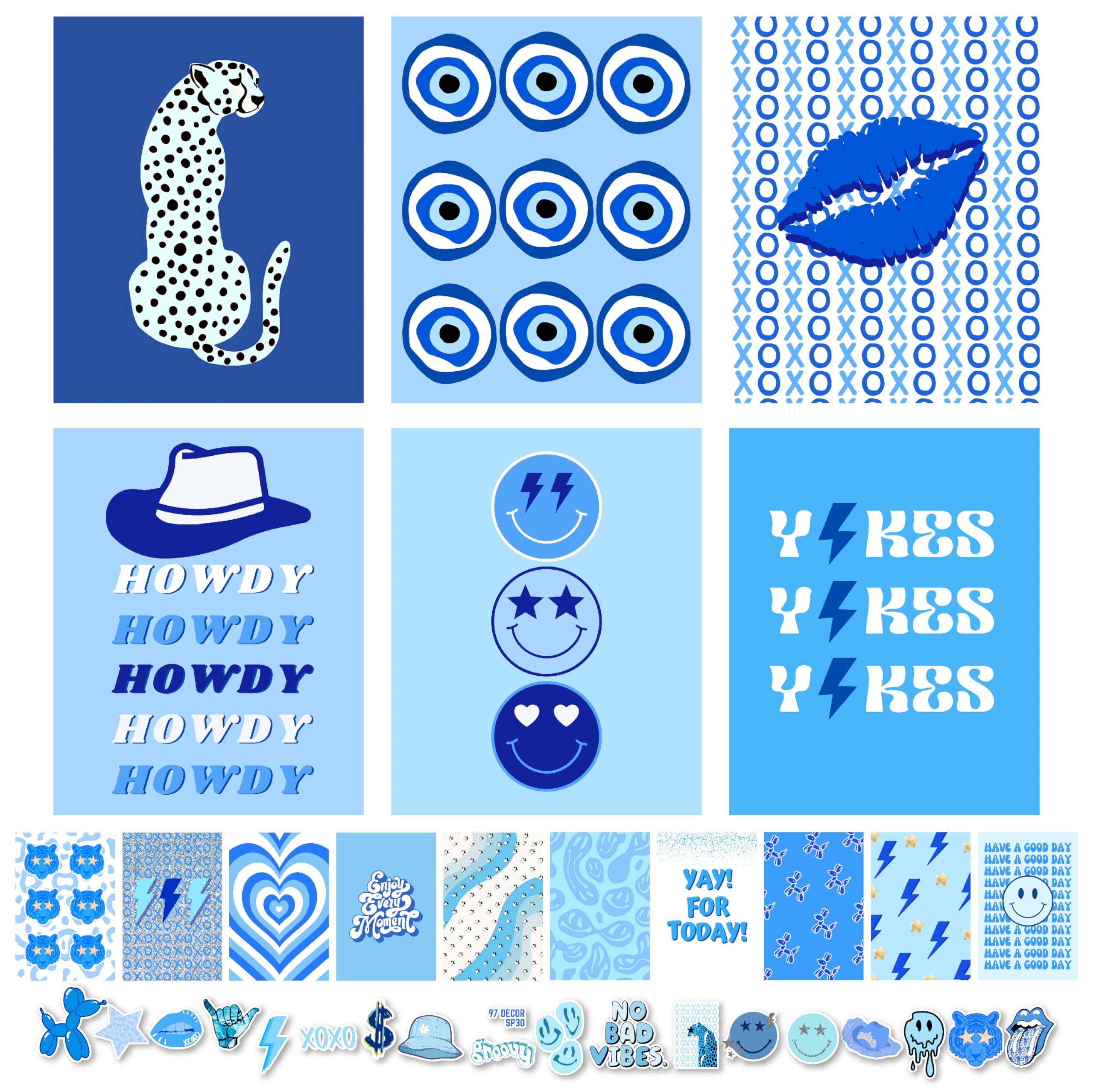 97 Decor Blue Preppy Room Decor - Preppy Blue Posters For Room Aesthetic Stuff, Preppy Light Blue Wall Decor Bedroom, Blue Wall