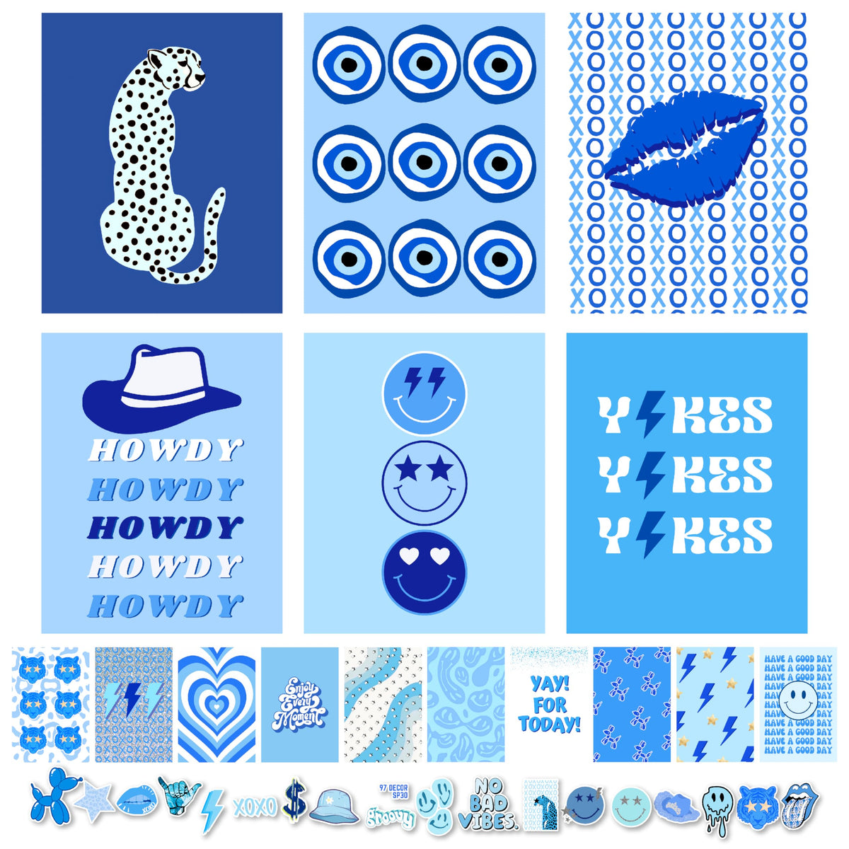 97 Decor Blue Preppy Room Decor - Preppy Blue Posters For Room Aesthetic Stuff, Preppy Light Blue Wall Decor Bedroom, Blue Wall