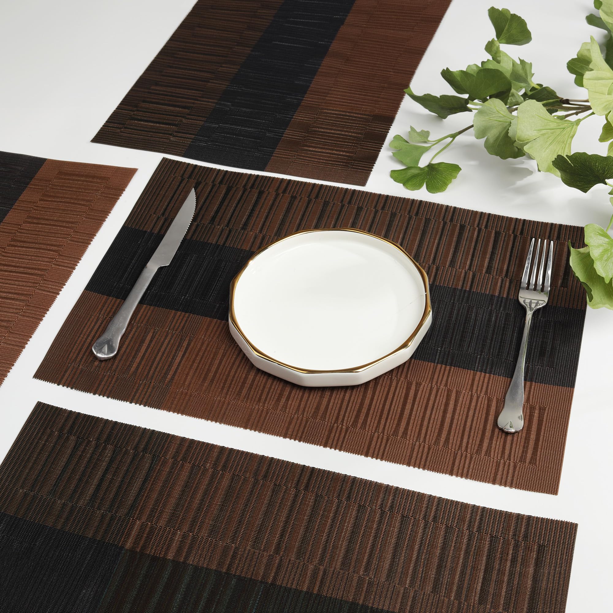 Fanquare Stripe Placemats 18 X12 Inches, Pvc Place Mats For Dining Table, Durable Heat Resistant Table Mats Brown, 4 Pack