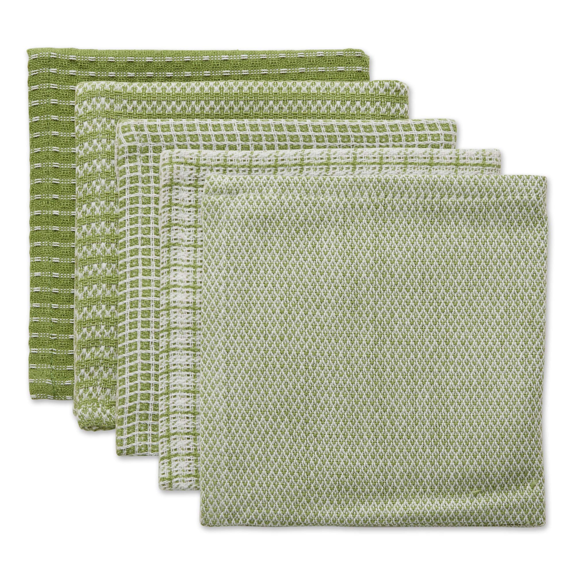 Dii Everyday Kitchen Collection Assorted Dishcloth Set, 12X12, Antique Green, 5 Count