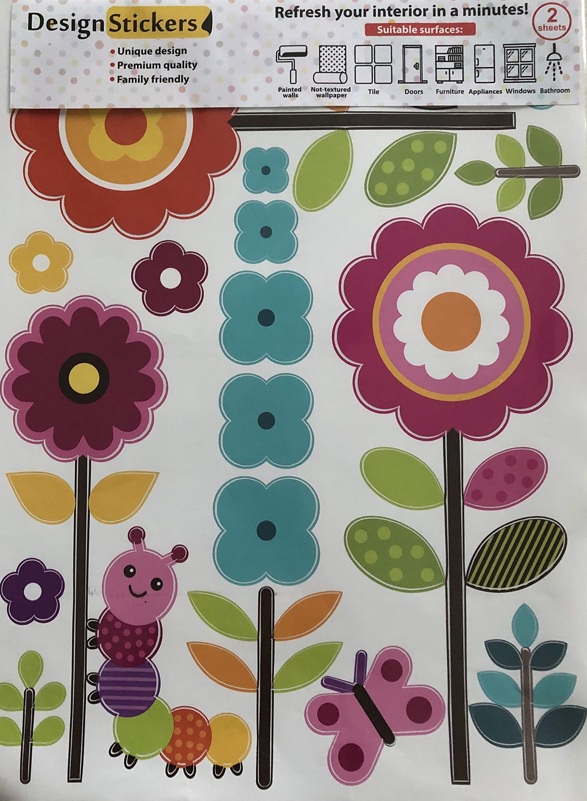 Flower Wall Stickers for Kids - Floral Garden Wall Decals for Girls Room - Removable Toddlers Bedroom Vinyl Nursery Wall D?cor [27 Art clings] with Free Bird Gift!