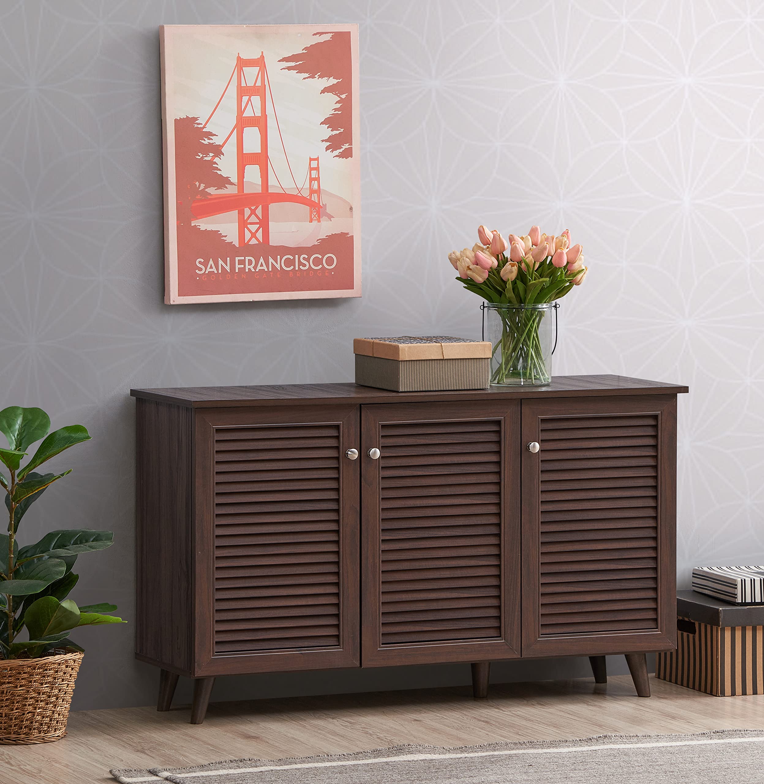 Deckup Noordin 3Door Engineered Wood Shoe Rack (Walnut, Matte Finish)