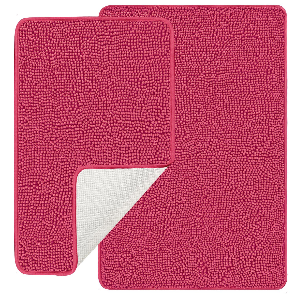Pureswan Hot Pink Bathroom Rugs Sets 2 Piece - Absorbent And Washable Bath Mat, Non-Slip, Thick Soft Chenille Bath Rugs For Bath