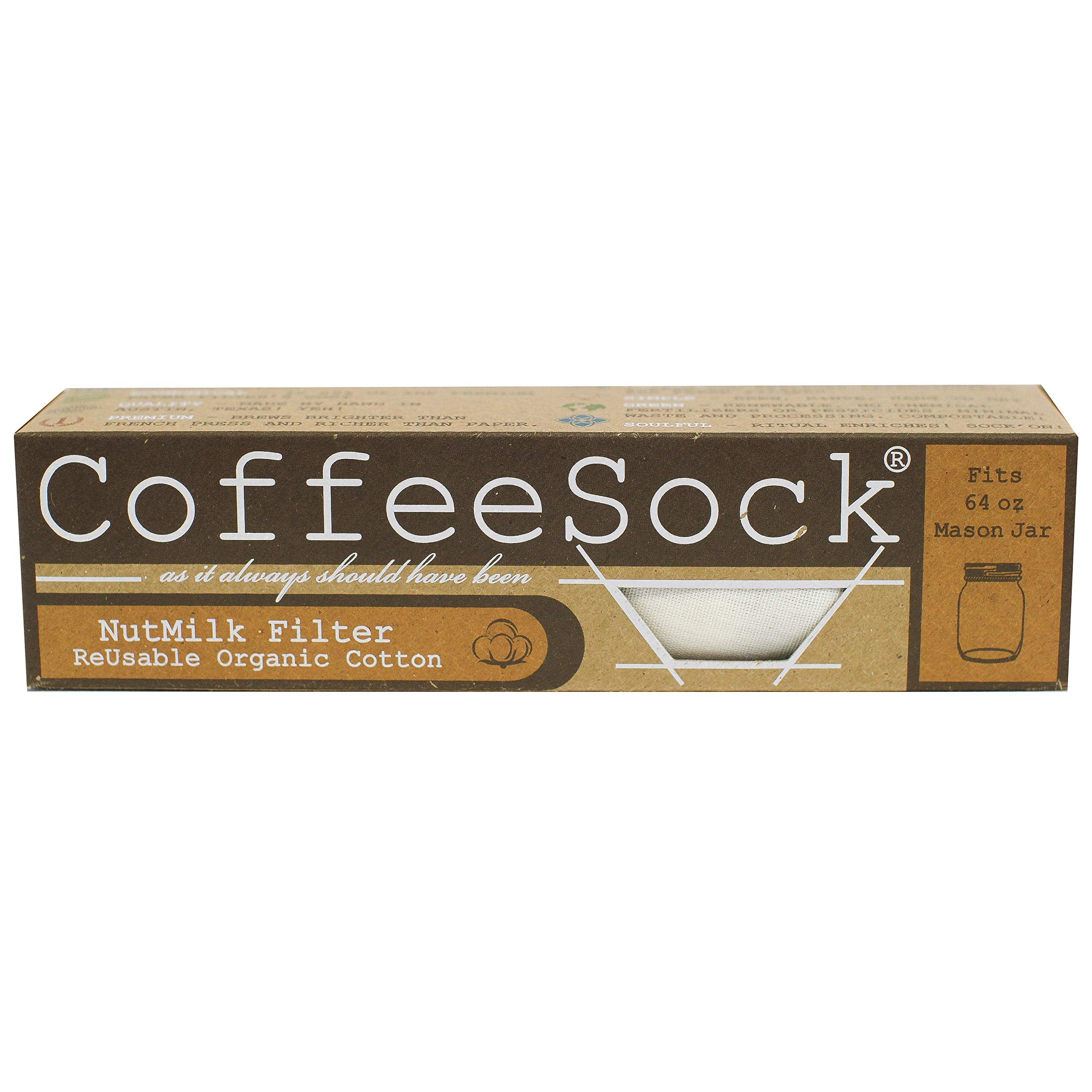 Coffeesock The Original Reusable 100% Organic Cotton Nutmilk Filter - 64 Ounce Diy Nutmilk Filter (1 Filter) | Coffee Sock Cloth