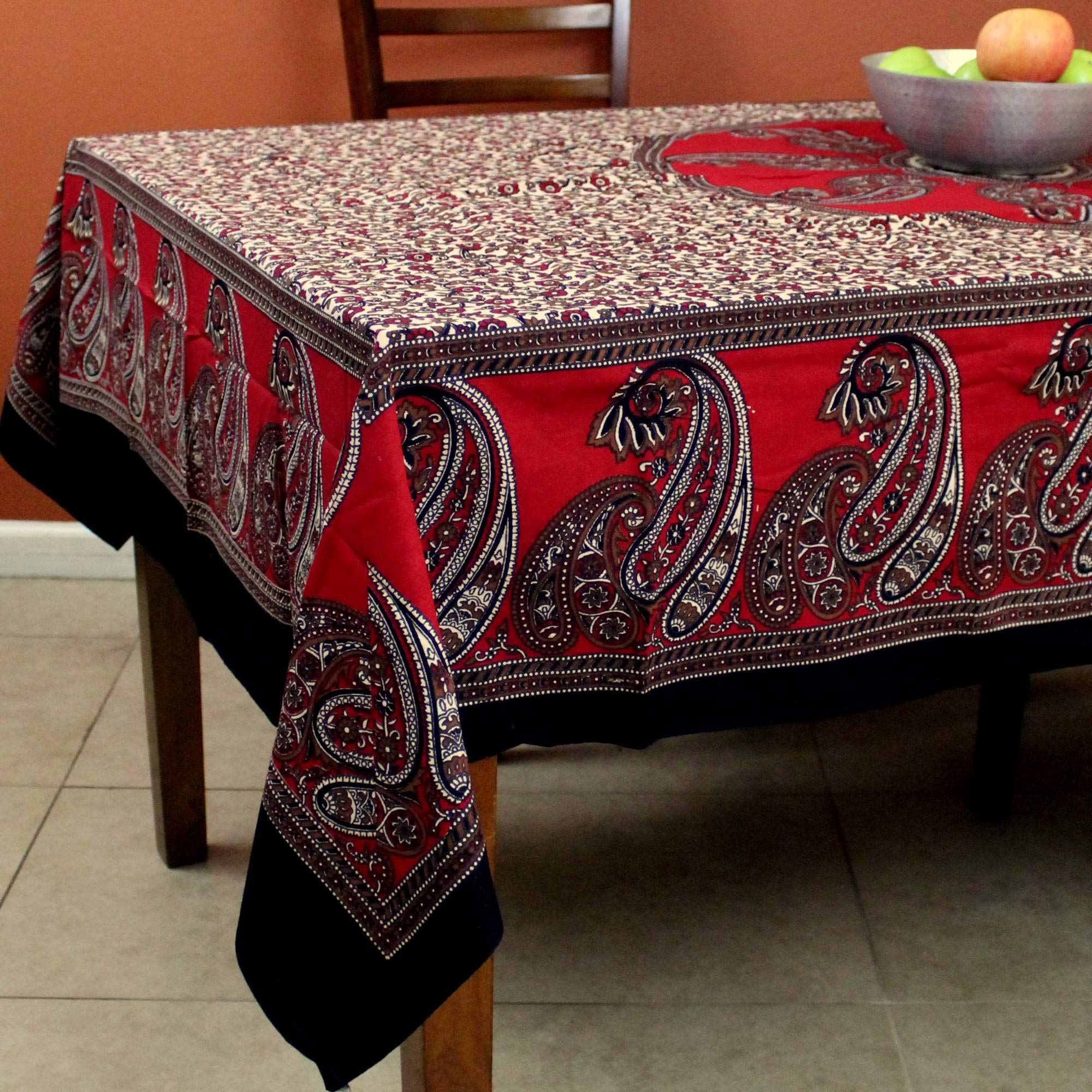 India Arts Cotton Paisley Print Floral Tablecloth Rectangular Table Linen Beach Sheet Beach Throw Thin Bedsheet Bedspread (Deep
