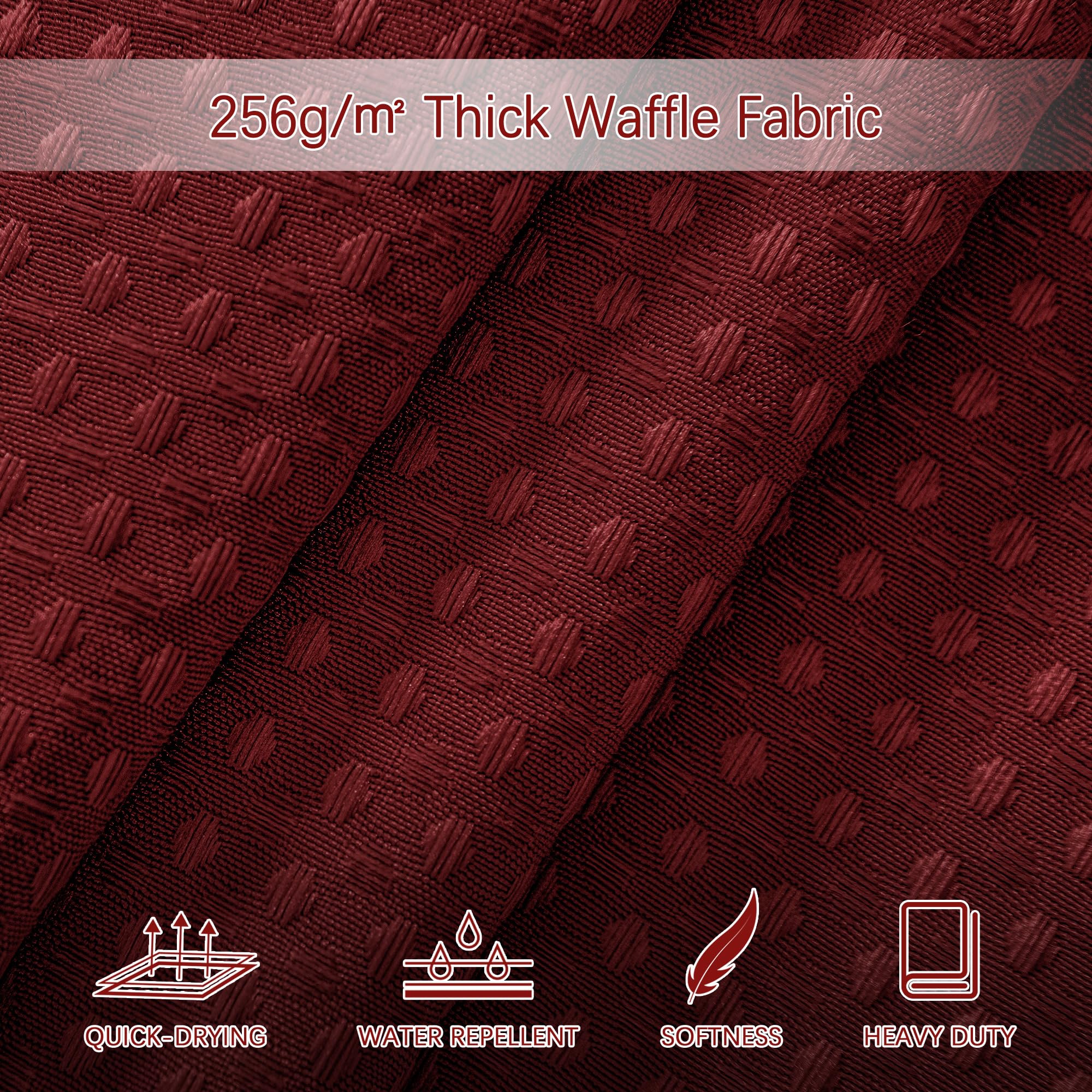 Pangsinne Elegant Burgundy Fabric Shower Curtain - Waffle Textured Heavy Duty Cloth Curtains For Bathroom, 256Gsm Hotel Spa Luxu
