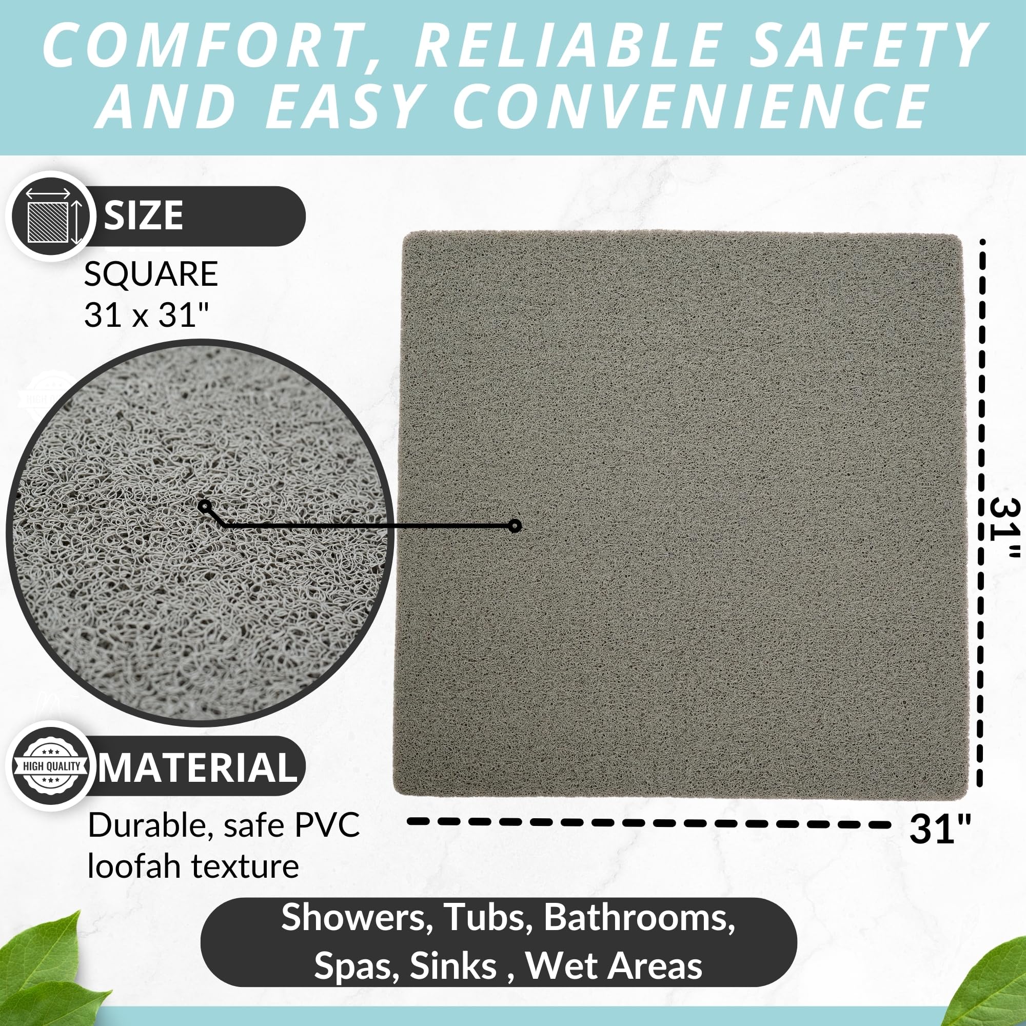 Extra Large Square Shower Mat Non Slip - Soft Pvc Loofah Square Bath Mats For Shower Bathroom - Inside Or Out Shower Floor Mats