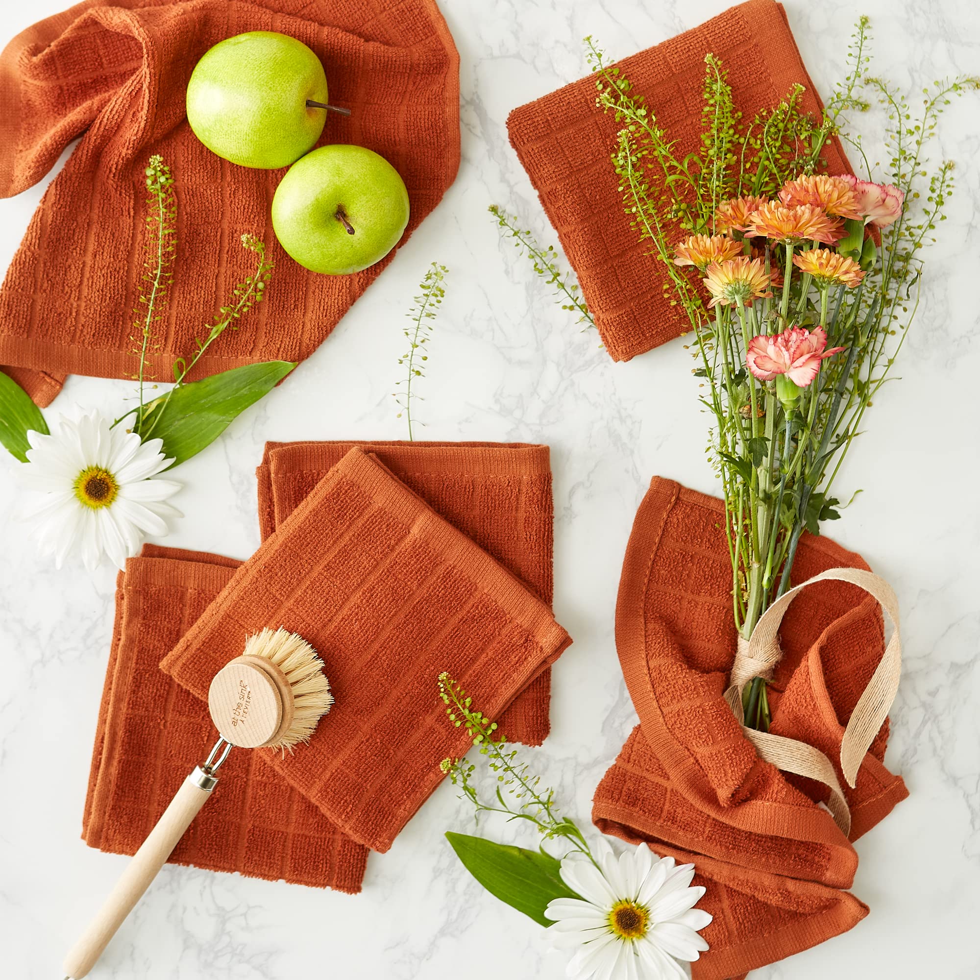 DII Basic Terry Collection Solid Windowpane Dishcloth Set  12x12  Cinnamon  6 Count