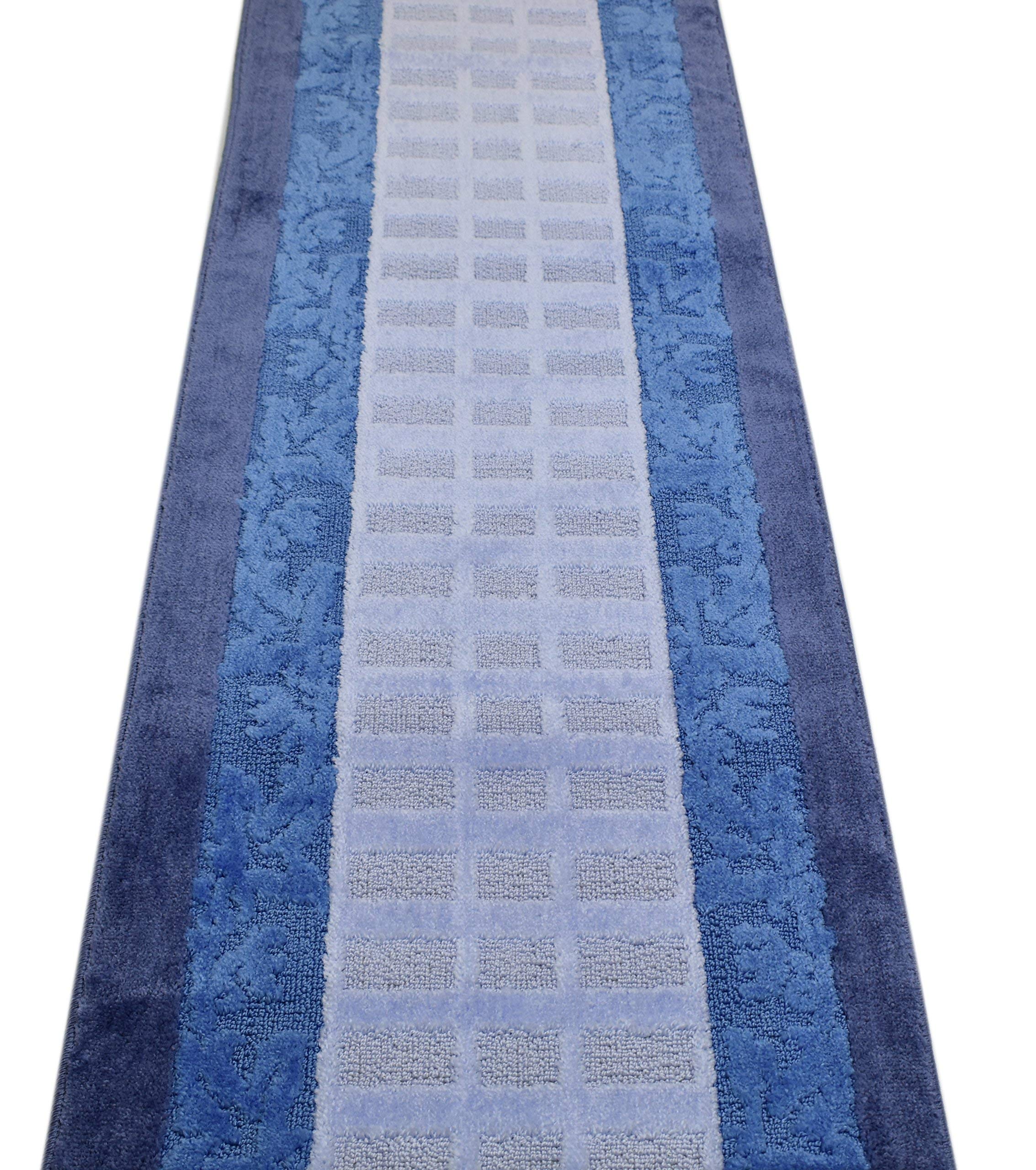 ORFA HOME Custom Size Leaves Hallway Runner Rug Slip Resistant, 26 Inch Wide x Your Choice of Length Size, Blue, 26 Inch X 25 Fe