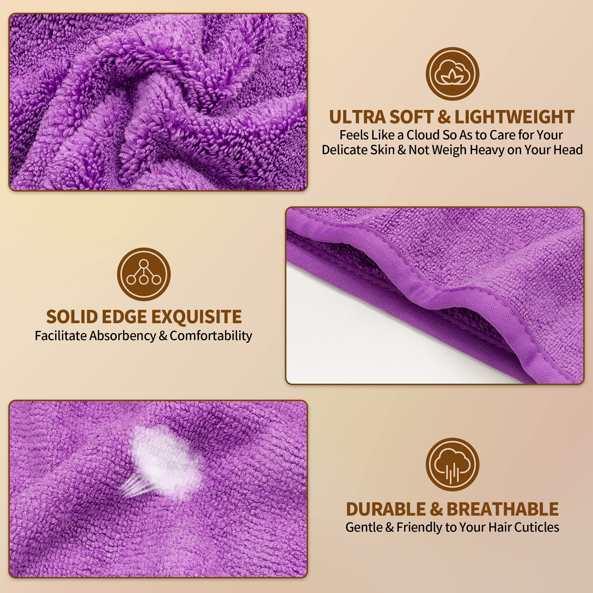 NEXCOVER Microfiber Hair Towel, 2 Pack (Grey+Purple) 9.8 inch X 25.5 inch Hair Turbans,Ultra Absorbent,Fast Drying Towel Wraps,H