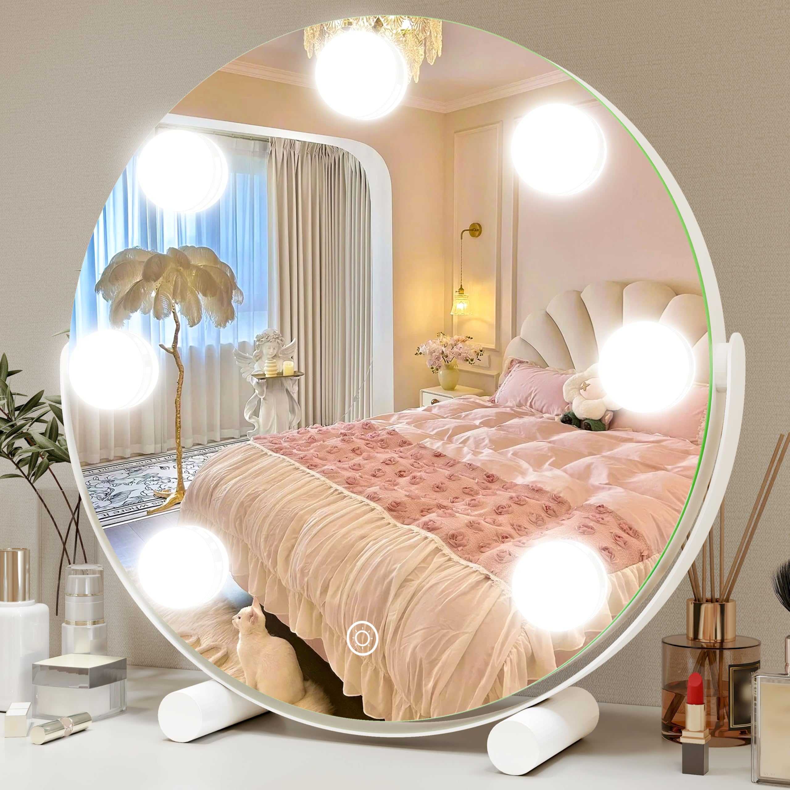 ROLOVE Vanity Mirror with Lights, 12 Inch Hollywood Mirror with Lights for Makeup Desk, LED Makeup Mirror with 7 Dimmable Bulbs 