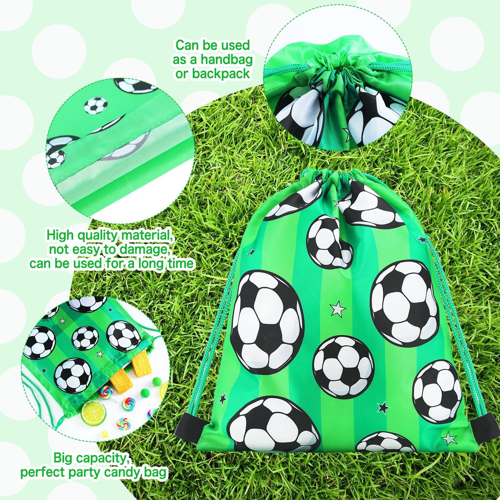 16 Pcs Soccer Party Bags Kids Soccer Drawstring Backpack Bags Sports Football Goodie Snack Bags Soccer Party Favors Soccer Treat