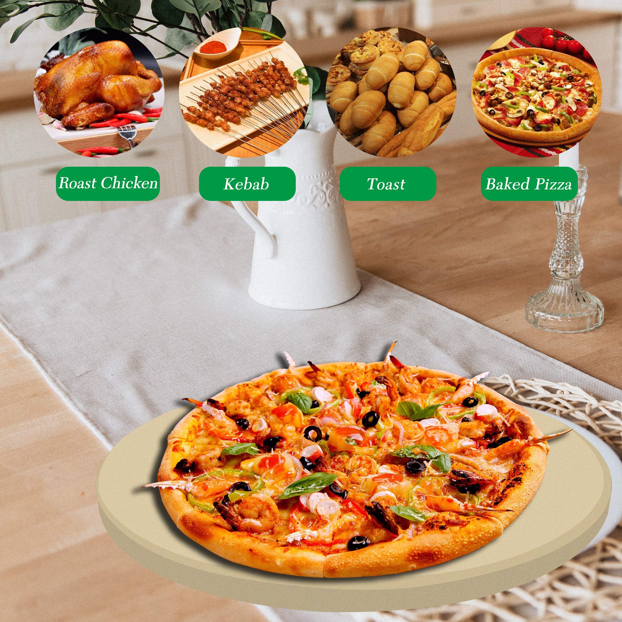 Vikeyhome Round Pizza Stone, Heavy Duty Cordierite Pizza Grilling Stone, Baking Stone, Pizza Pan, Perfect For Oven, Bbq And Gril