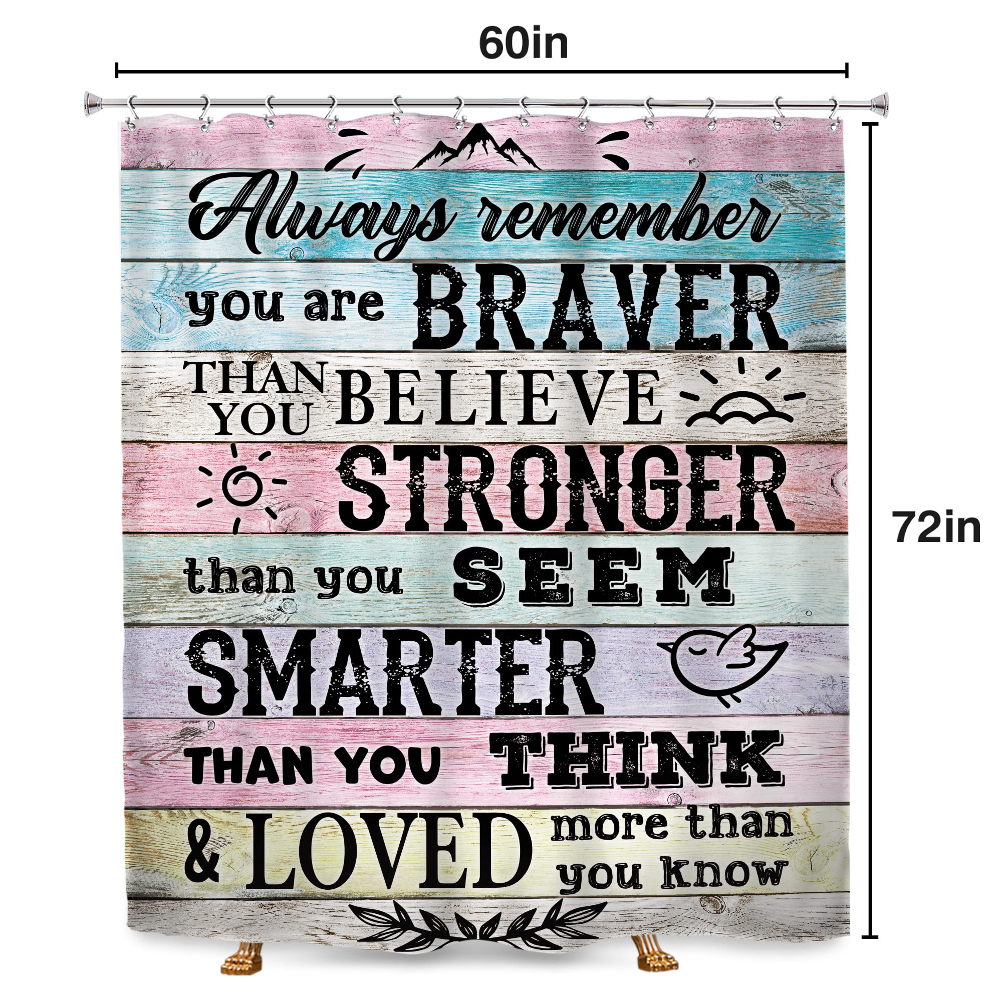 Svbright Inspirational Quotes Shower Curtain 60Wx72L Inch Rustic Motivational Words Wooden Plank Positive Blue Pink Farmhouse Gi