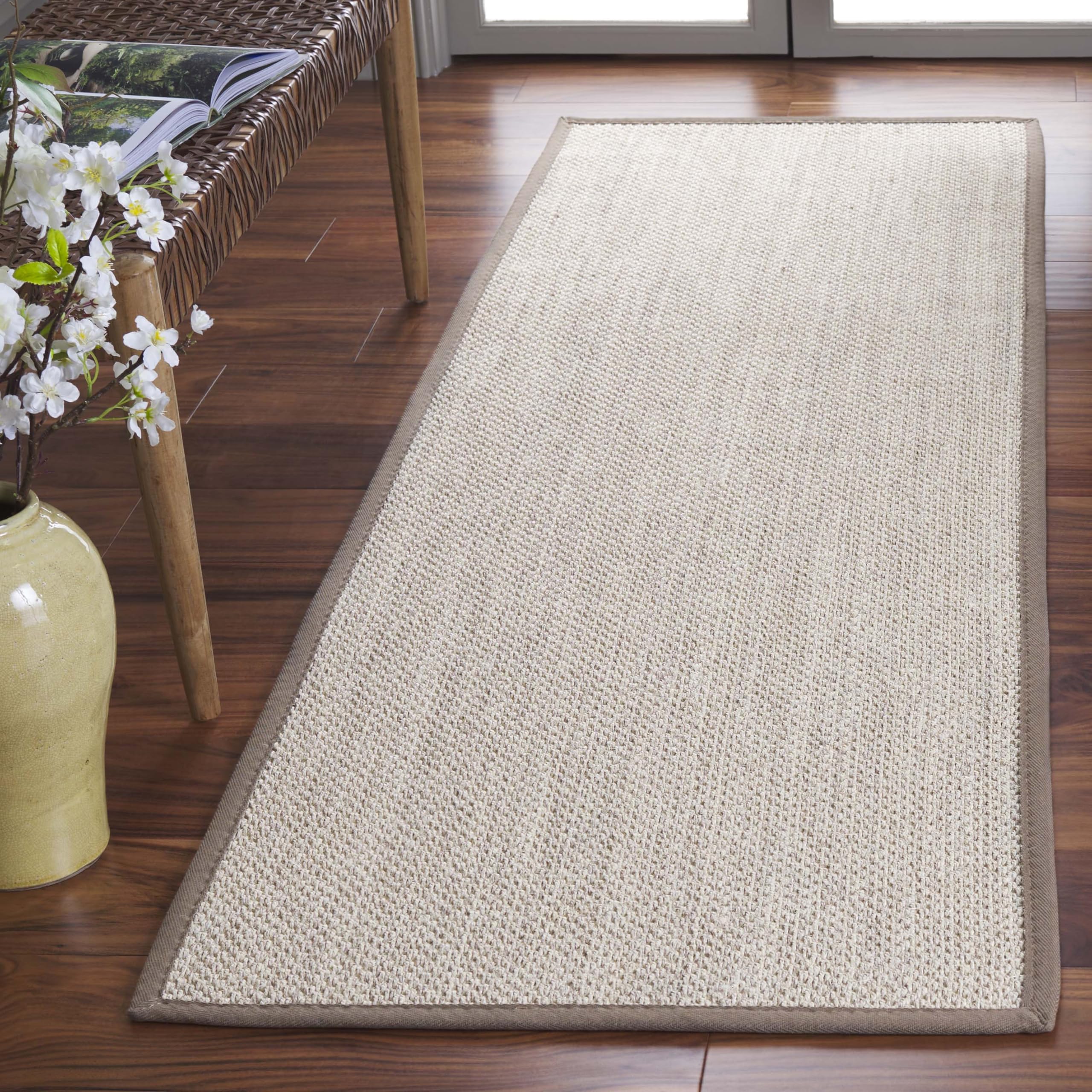 SAFAVIEH Natural Fiber Collection Runner Rug - 26 x 8, Marble & Khaki, Border Sisal Design, Easy Care, Ideal for High Traffic 