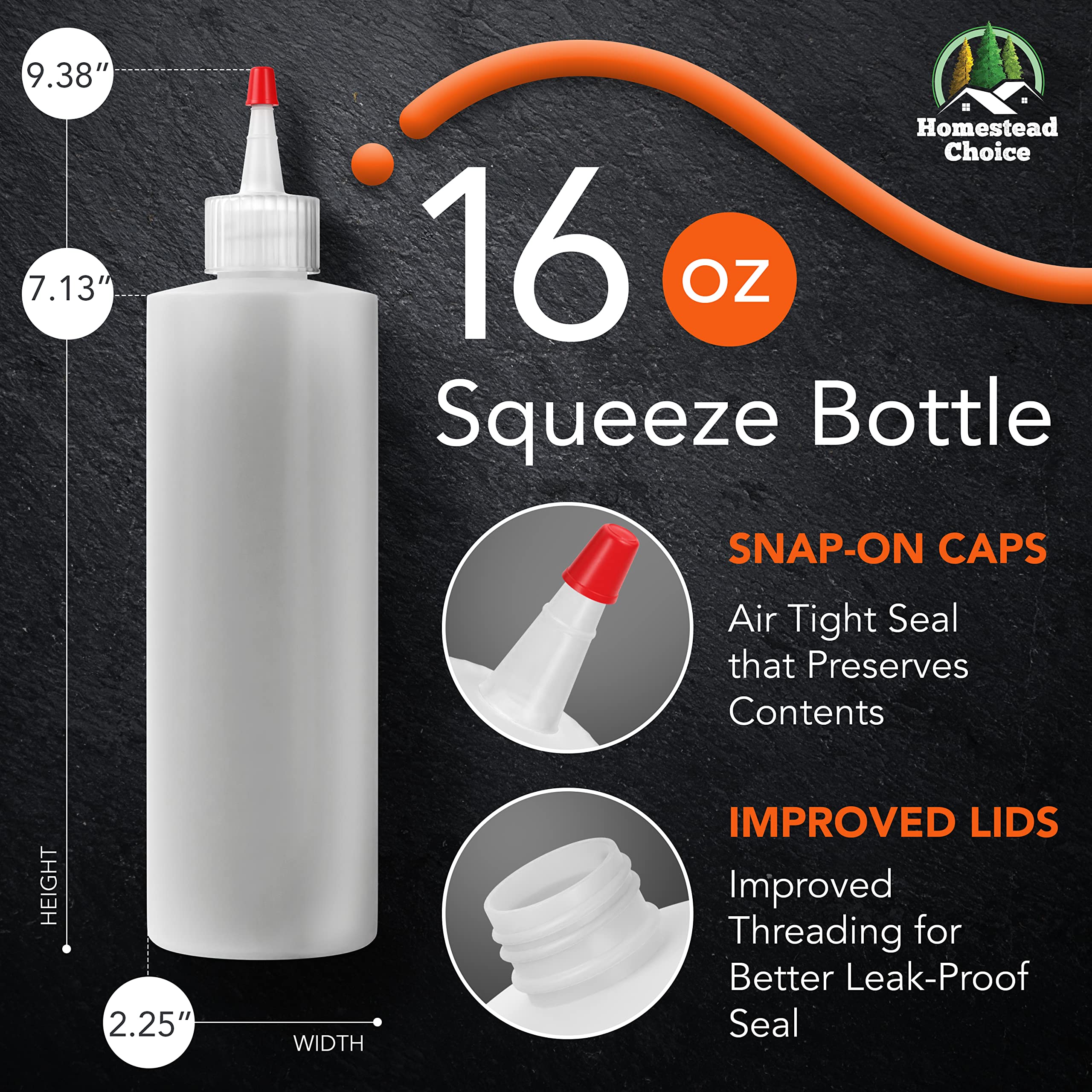 Homestead Choice Made In Usa 7-Pack Condiment Squeeze Bottles, 16Oz Squirt Bottle For Sauces Liquids Bpa Free Condiment Bottles