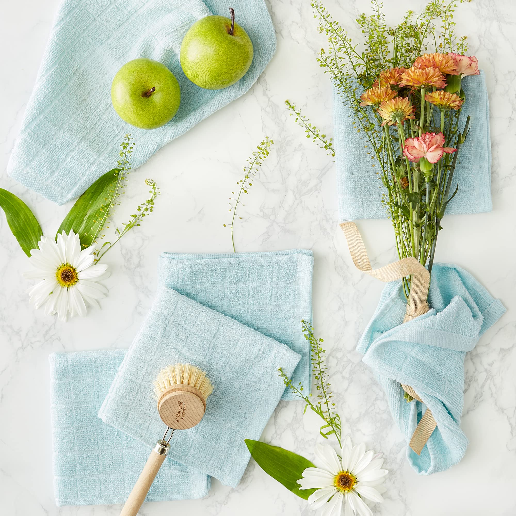 Dii Basic Terry Collection Solid Windowpane Dishcloth Set, 12X12, Robin'S Egg Blue, 6 Count
