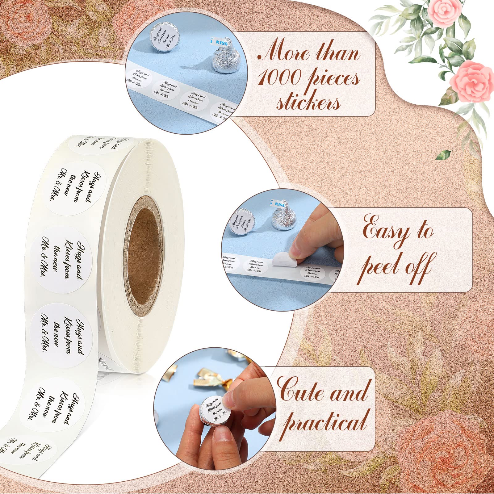 Laumoi 1000 Pcs Hugs and Kisses from The New Mr and Mrs Wedding Stickers  Chocolate Drops Labels Stickers Candy Stickers 0.75 Inch for Weddings Engagement Party Favors Decorations (White Basic)