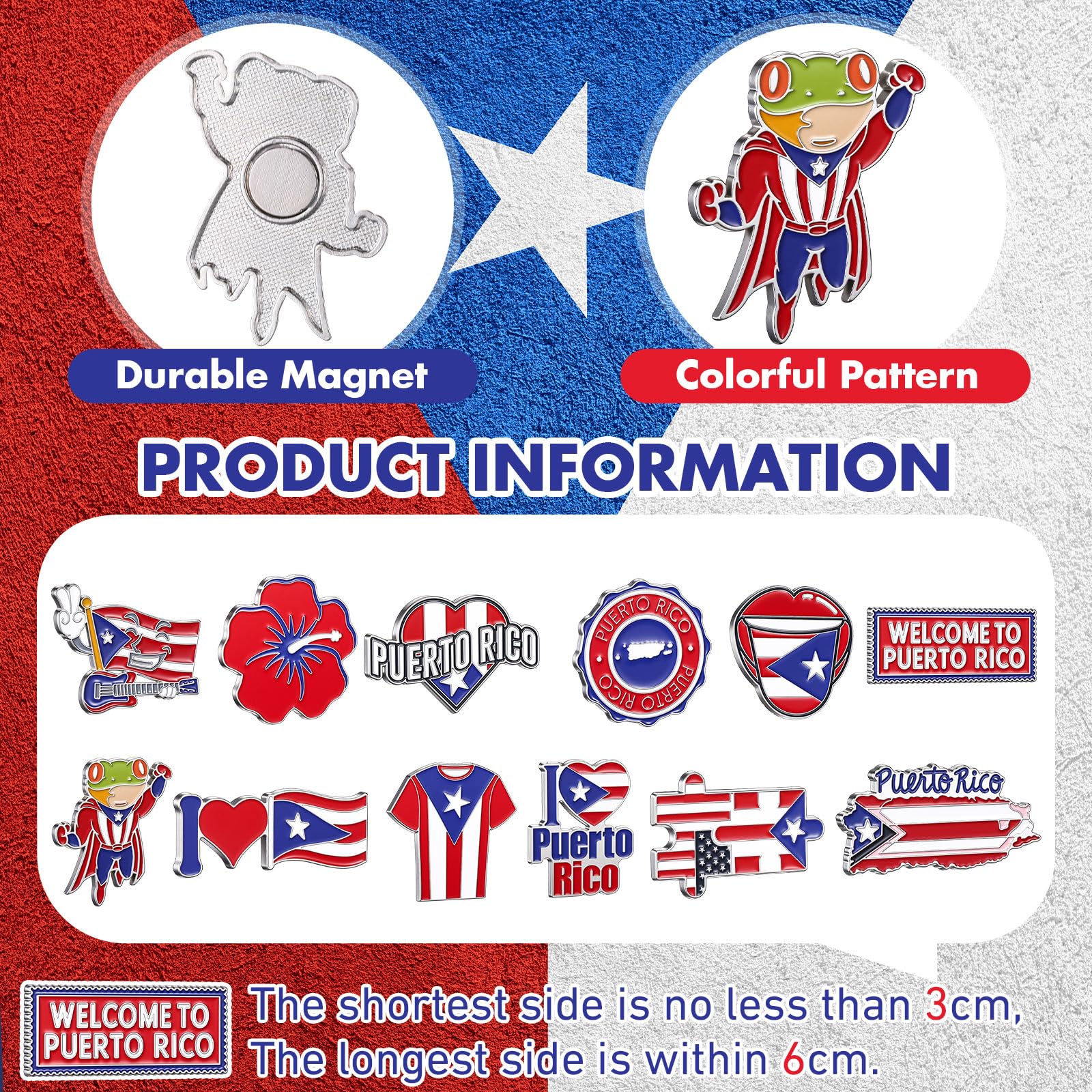Konohan 24 Pcs Puerto Rico Magnets for Refrigerator Metal Fridge Magnet Magnetic Puerto Rico Souvenirs Gifts USA State Magnetic
