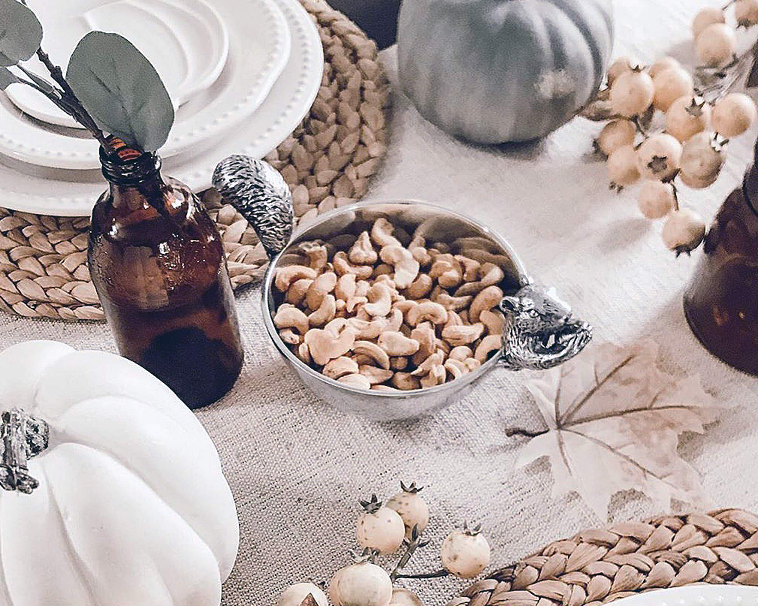 Arthur Court Designs Aluminum Small Squirrel Head And Tail Nut Bowl 9 Inch Diameter