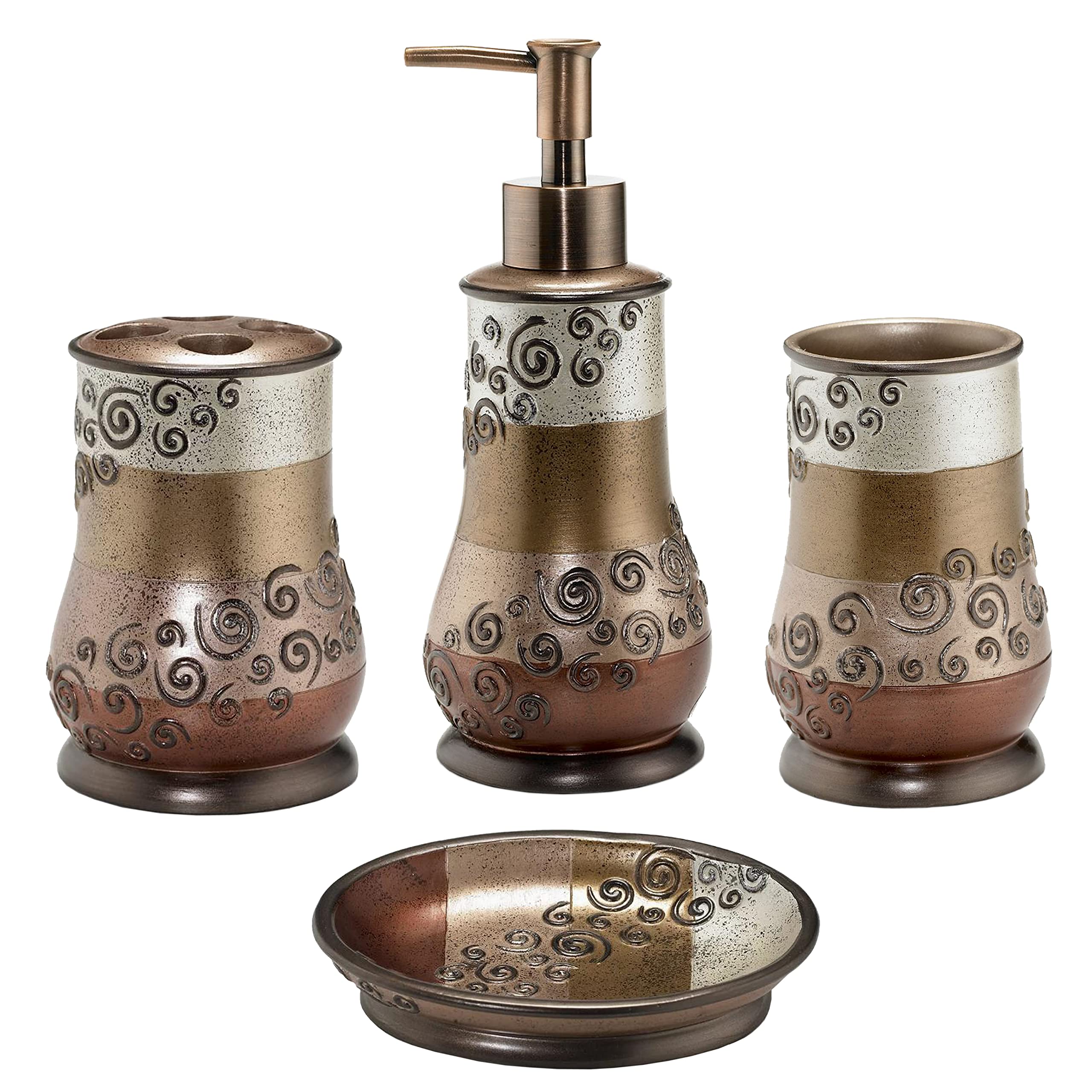 Zahari Home 4Pc Miramar Bathroom Accessories Sets Lotion Pump, Tumbler, Tooth Brush Holder And Soap Dish Unique Design Multi Col
