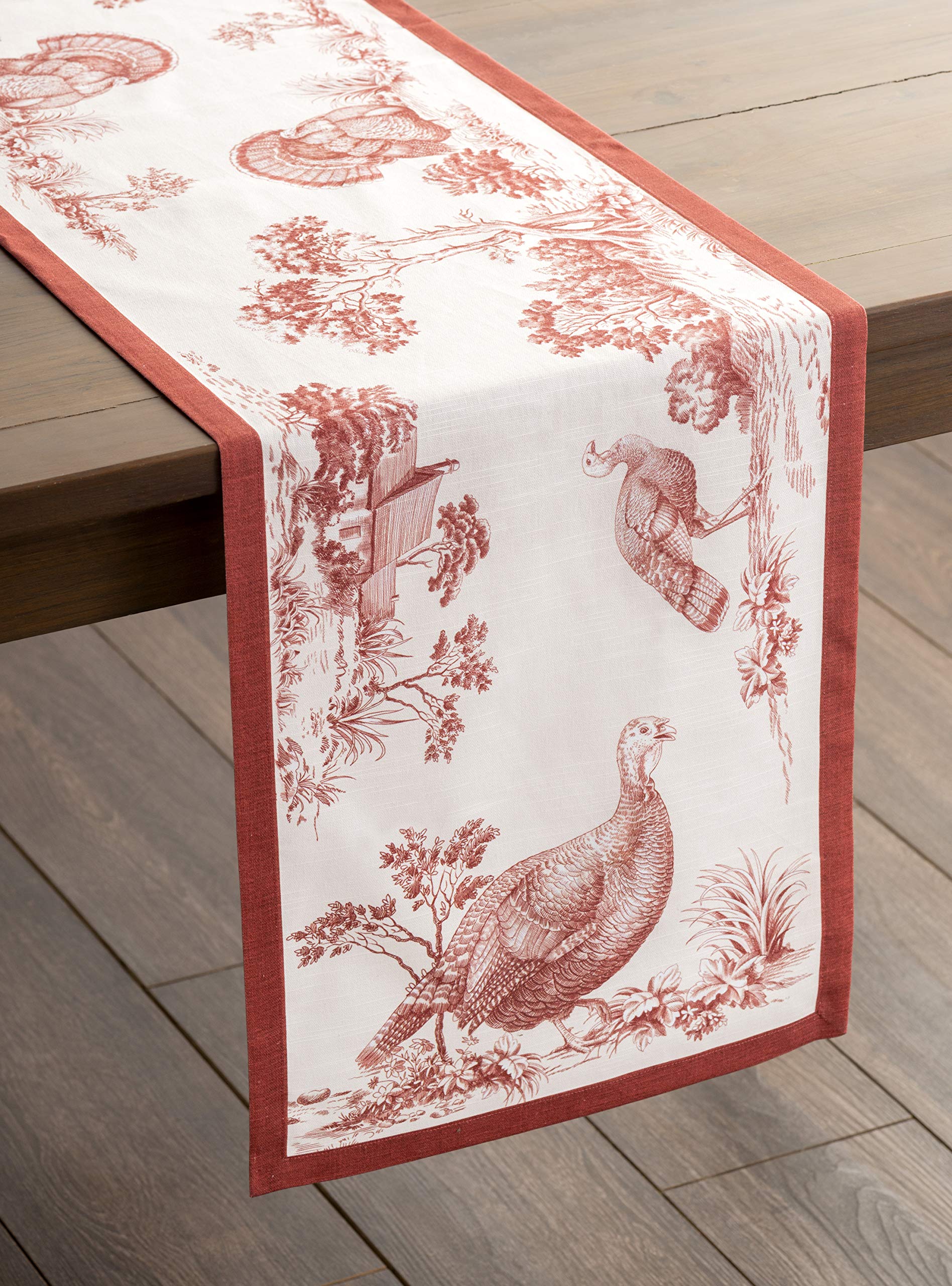 Maison D' Hermine Tablerunner 100% Cotton 14.50Inch X 60Inch Decorative Table Runner, Dining, Holiday, Buffet, Holy Jouy - Red (