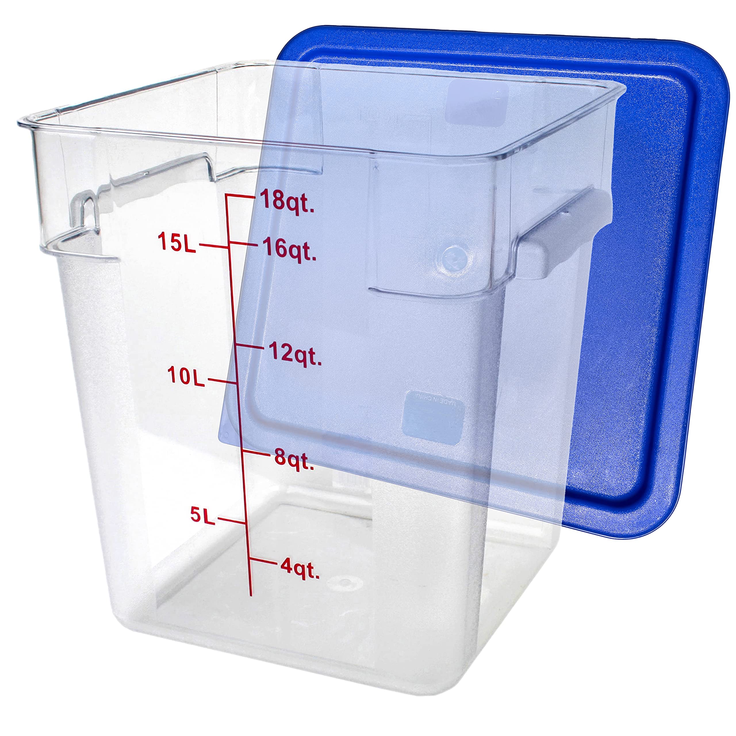Tiger Chef 18 Quart Commercial Grade Clear Food Storage Square Polycarbonate Containers With Blue Lids 4 Pack