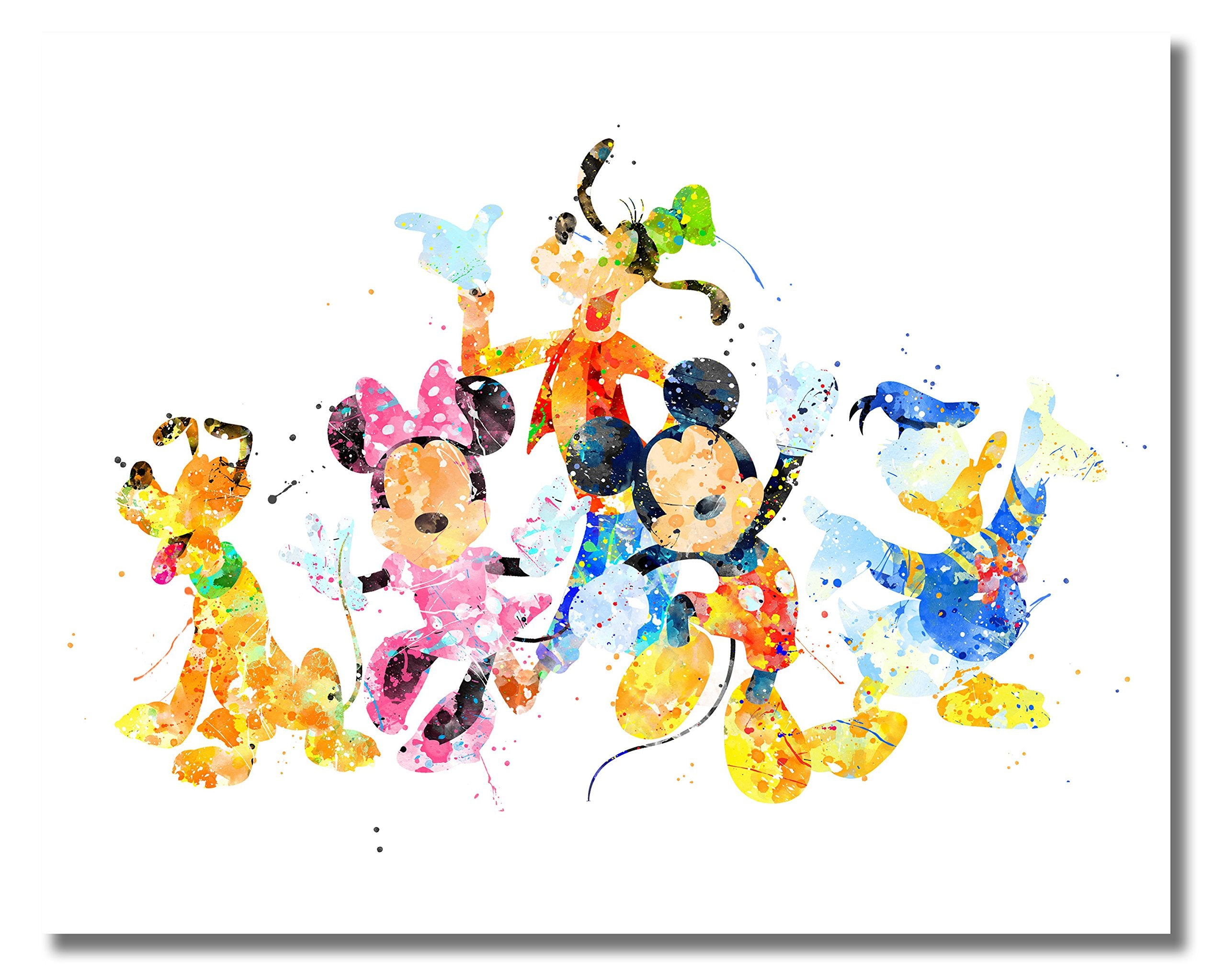 BigWig Prints Mickey & Minnie Wall Art Set - Unframed 8x10 Prints, Mickey Watercolor, Kids Room Decor, Model 43238-25614
