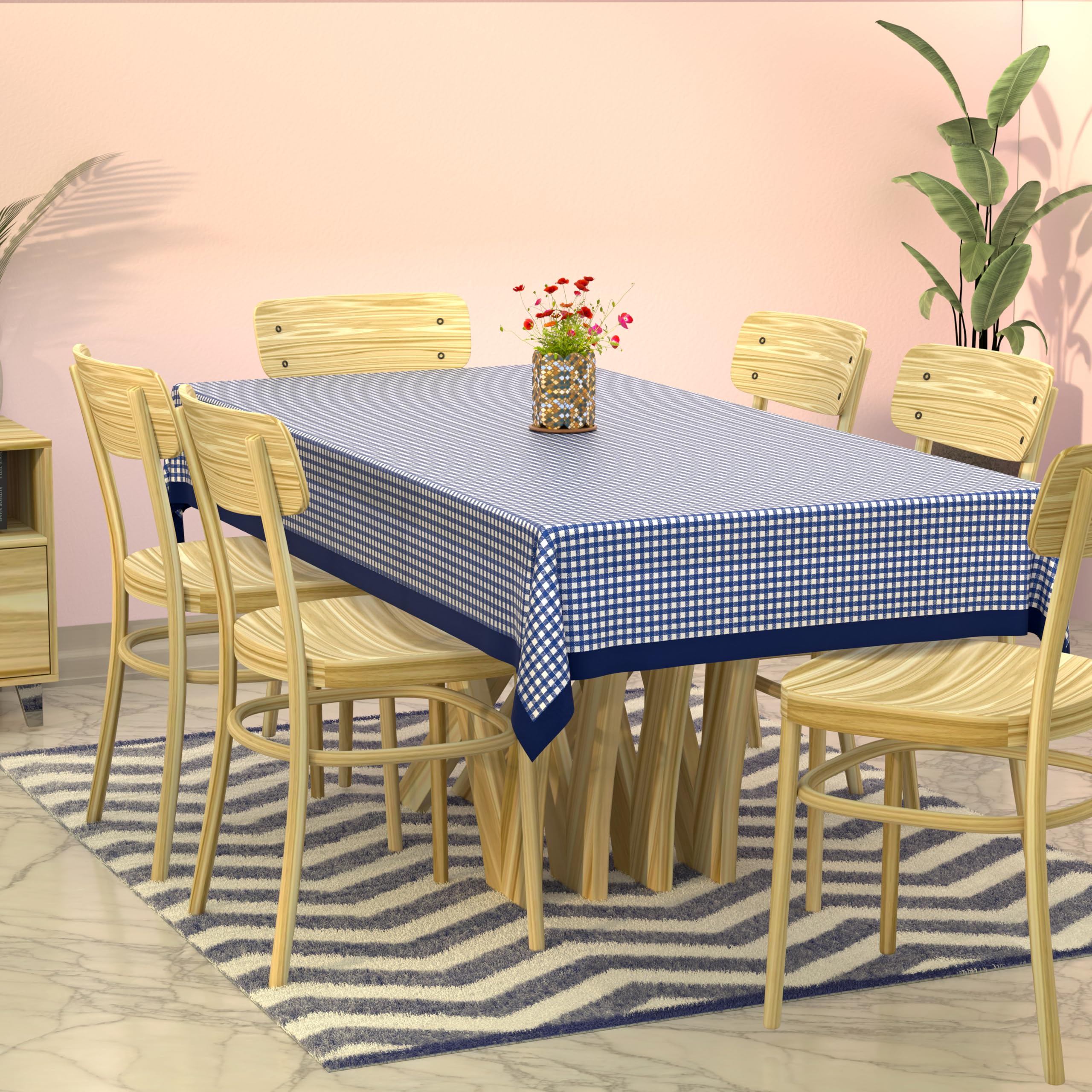 Kuber Industries Checkered Design Cotton 6 Seater Dining Table Cover 60''X90'' (Blue) - Ctktc040133