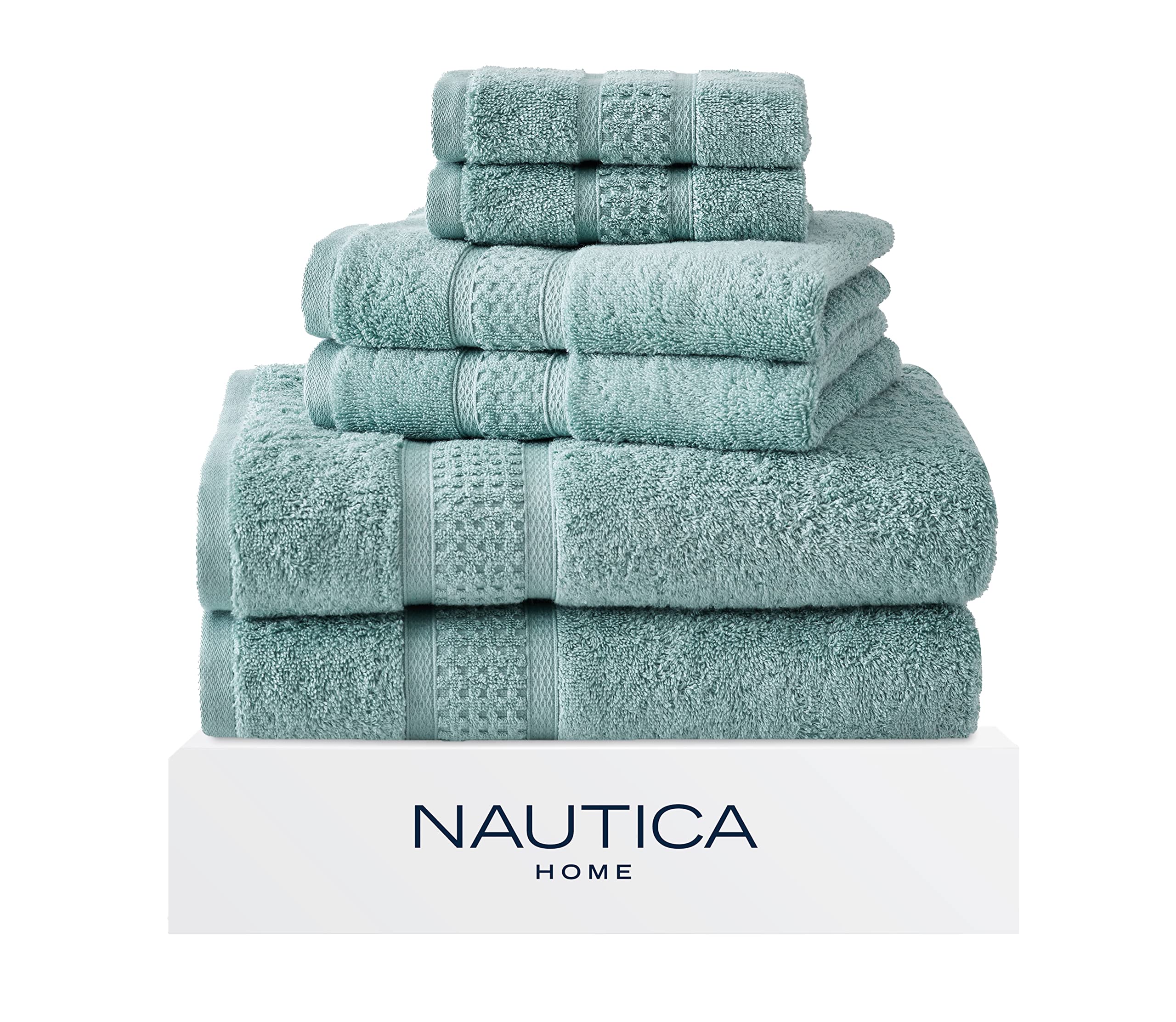 Nautica - 6 Piece Bath Towels, Absorbent & Fade Resistant Cotton Towel Set, Fashionable Bathroom Decor (Oceane Turquoise, 6 Piec