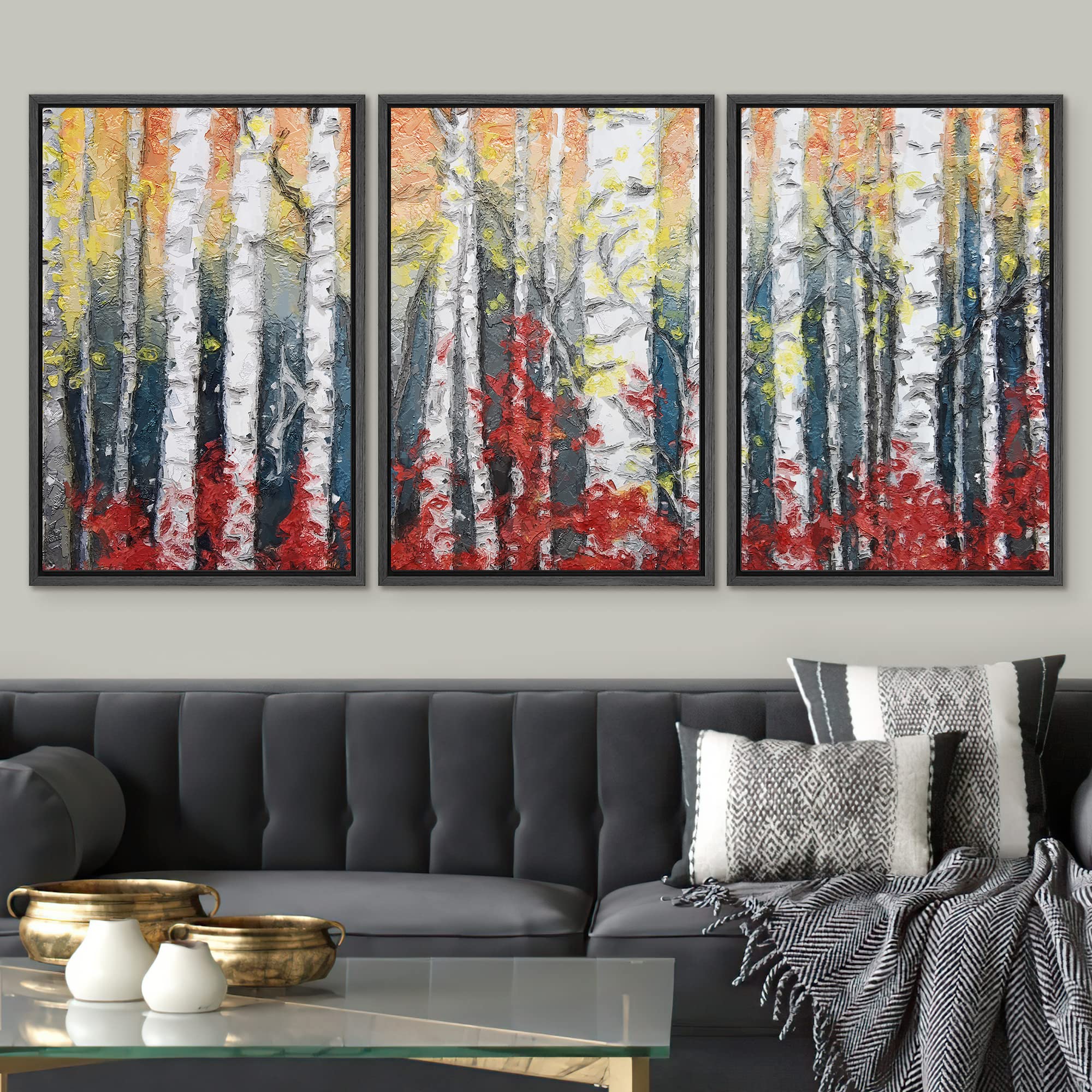 Signwin Framed Canvas Print Wall Art Set Watercolor Pastel Forest Wilderness Plants Illustrations Modern Art Farmhouse/Country L